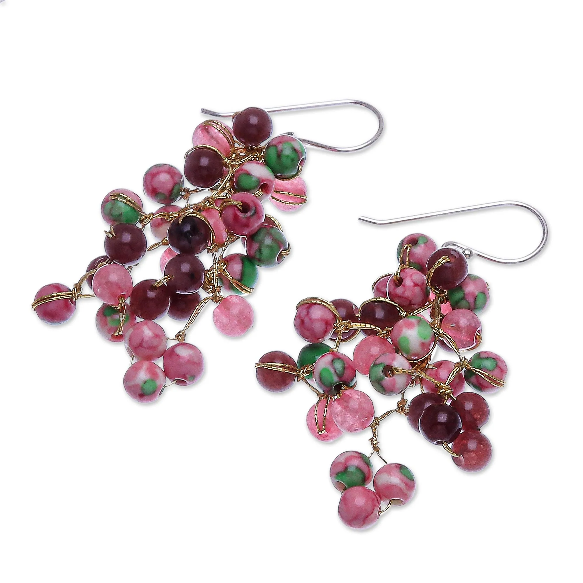 Hand Crafted Quartz and Agate Dangle Earrings - Dionysus in Pink | NOVICA