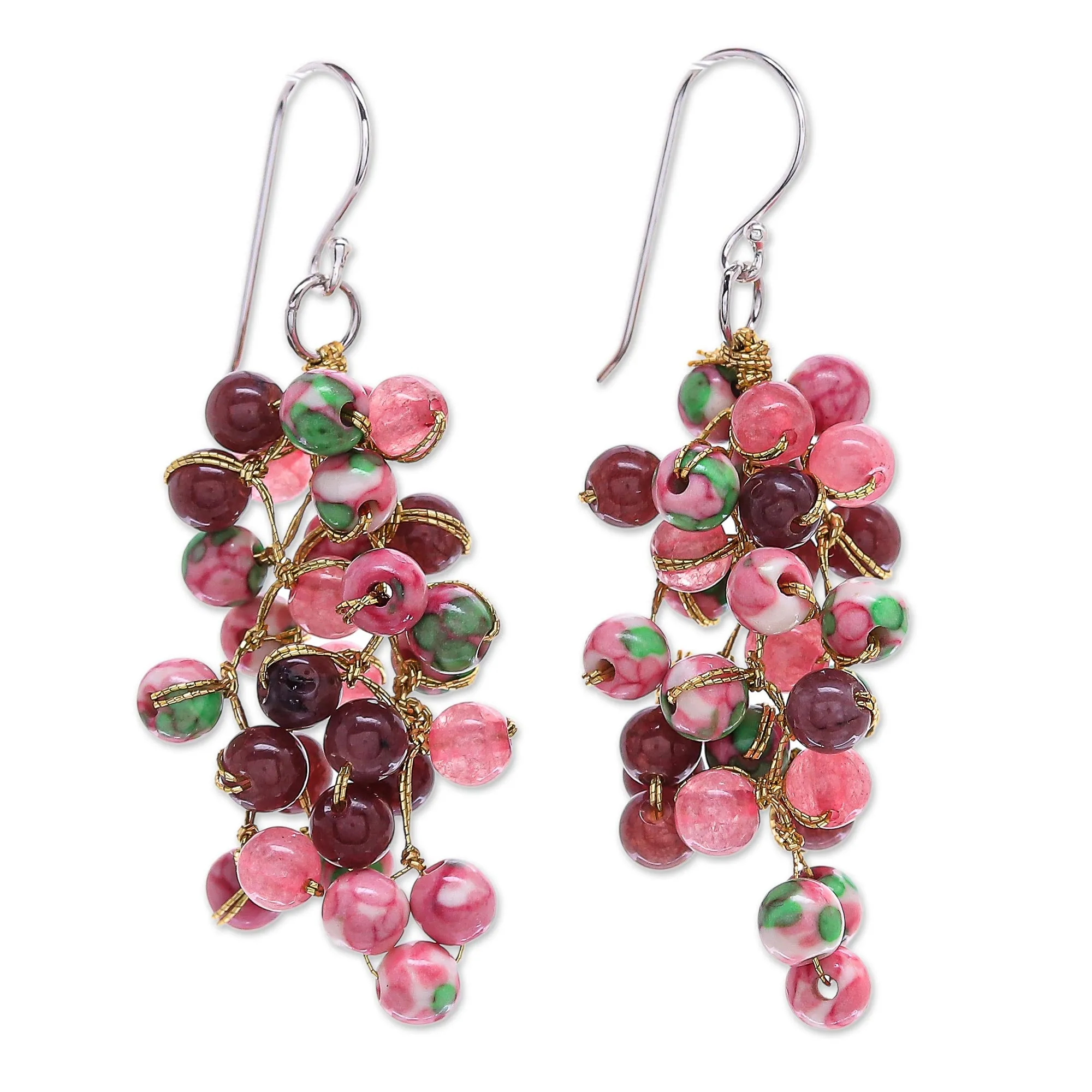 Hand Crafted Quartz and Agate Dangle Earrings - Dionysus in Pink | NOVICA