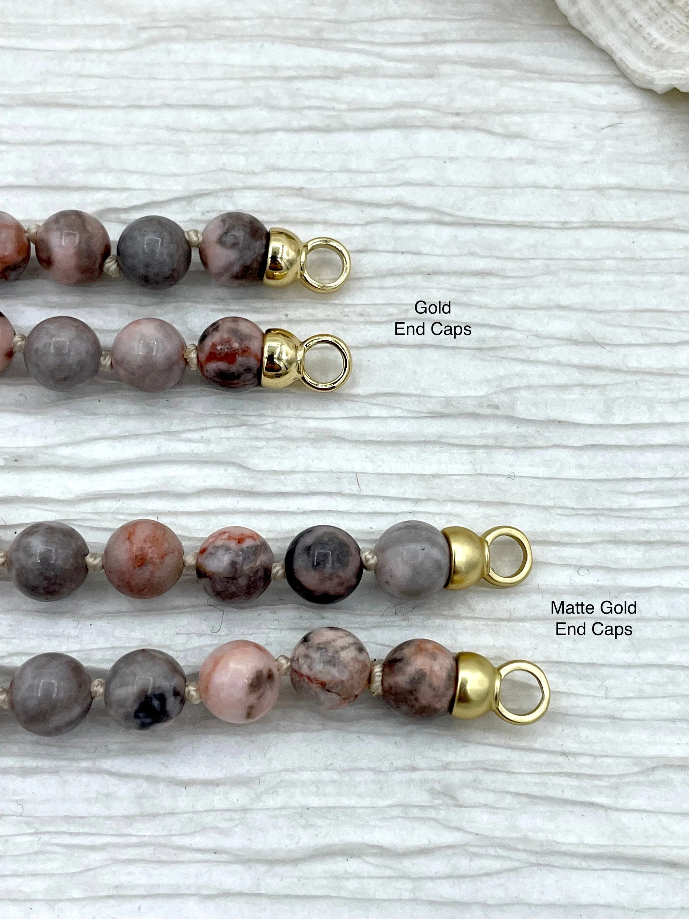 Hand Knotted Pink Zebra Jasper, 16.5" Long,Plated Brass End Caps, Gold or Matte Gold Caps, 8mm round Pink Zebra Jasper Necklace, Fast Ship