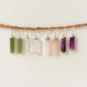 Handmade Aventurine Jade, Clear Quartz, Rose Quartz, Amethyst Crystal Sterling Silver Earrings