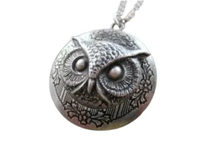 Handmade Oxidized Sterling Silver Owl Locket Necklace