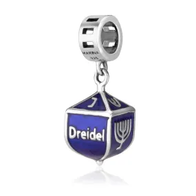 Hannukah Dreidel Charm Pendant Embedded Silver Dazzling Israel Jewish Jewelry