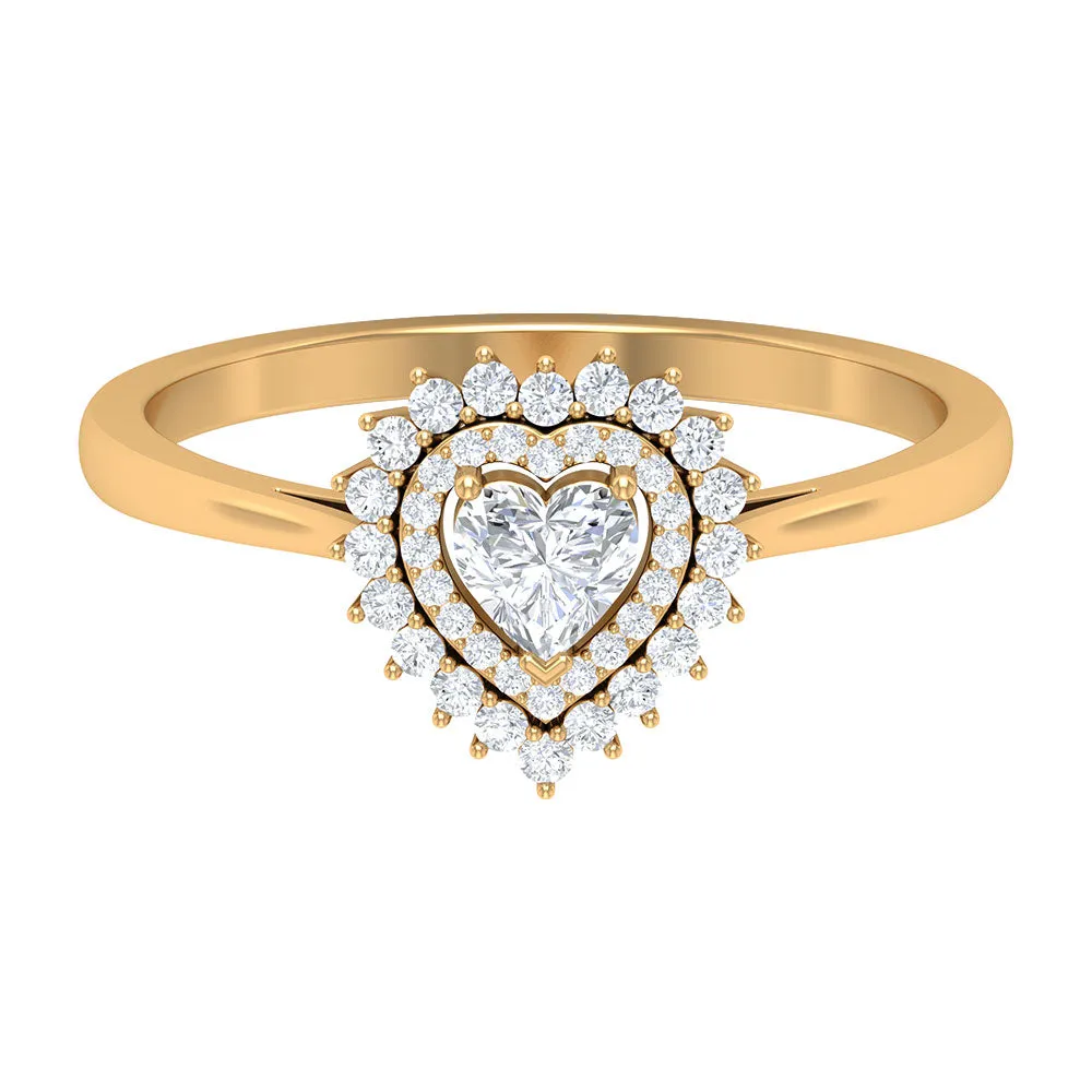 Heart Shape Diamond Engagement Ring with Double Halo