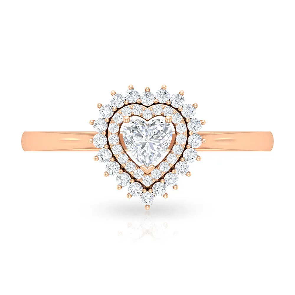 Heart Shape Diamond Engagement Ring with Double Halo