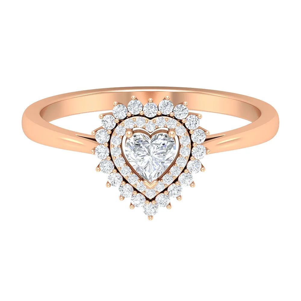 Heart Shape Diamond Engagement Ring with Double Halo