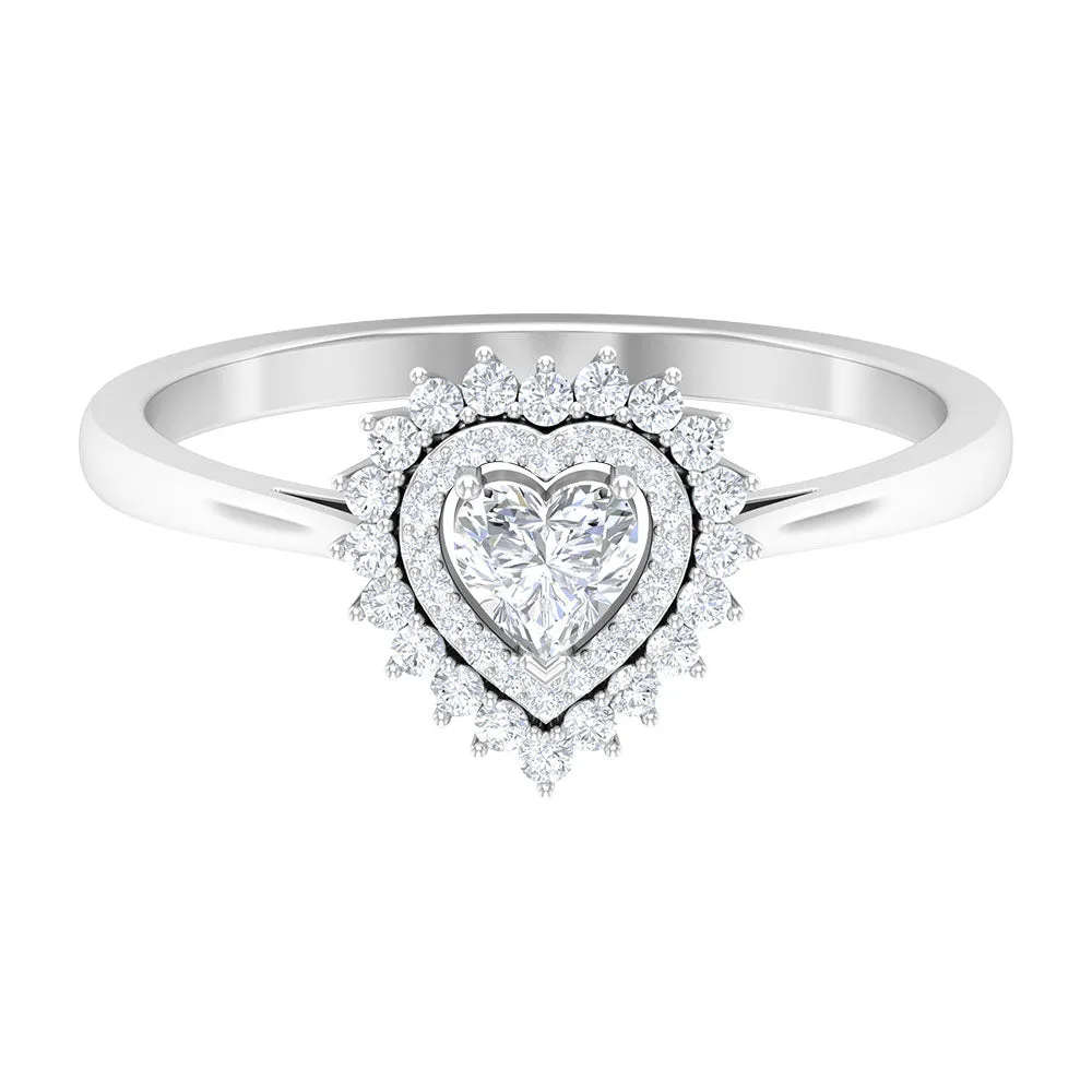 Heart Shape Diamond Engagement Ring with Double Halo