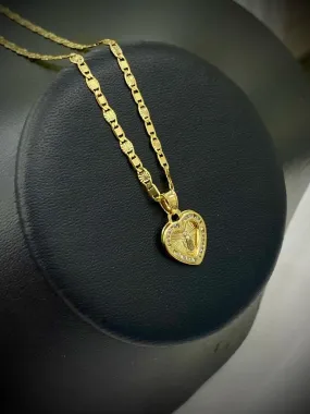 Heart Virgen de Guadalupe Necklace CZ Pendant 14K Gold Filled Valentino Chain for Babies Kids