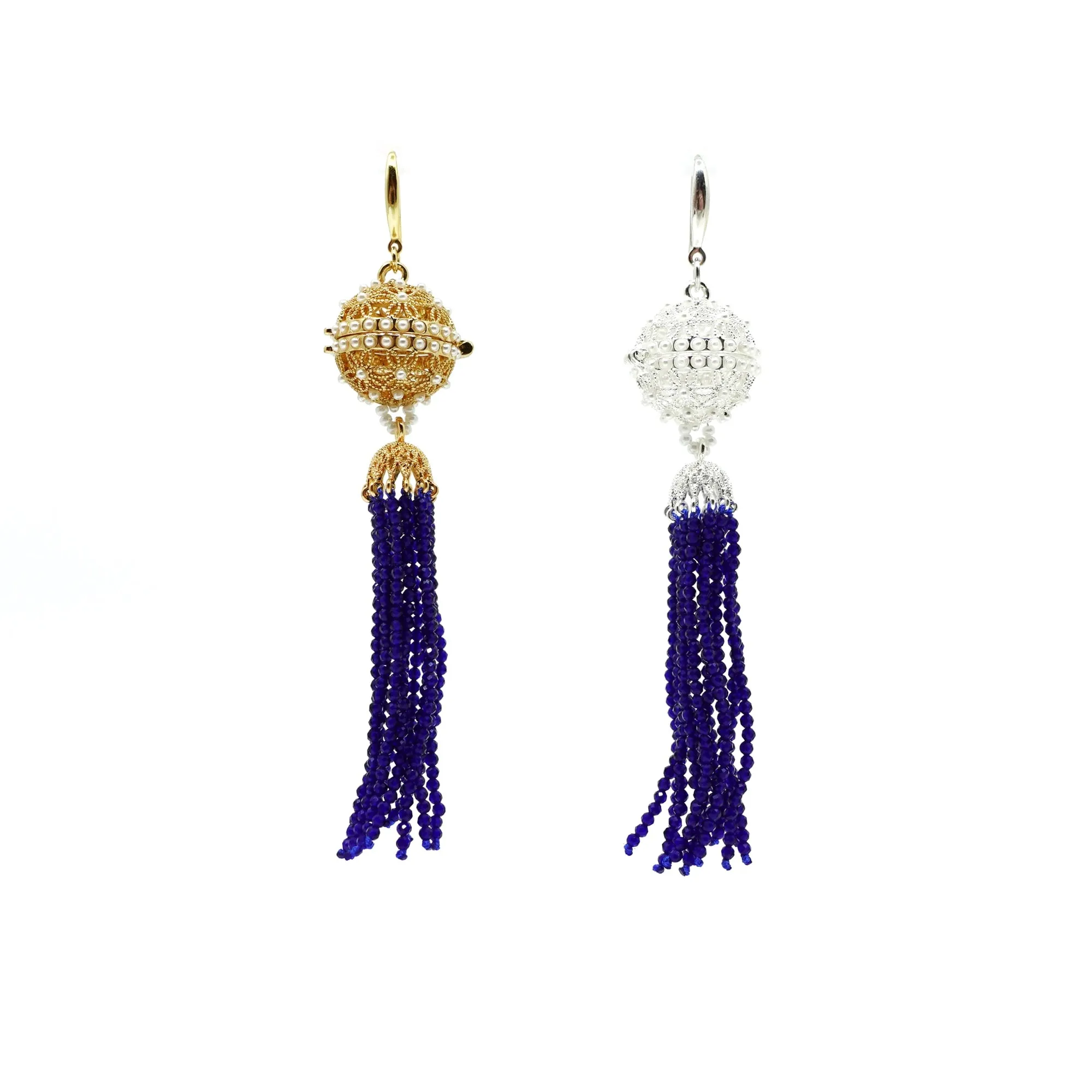 Herbal Locket Crystal Tassel Earrings - Lapis Spinel