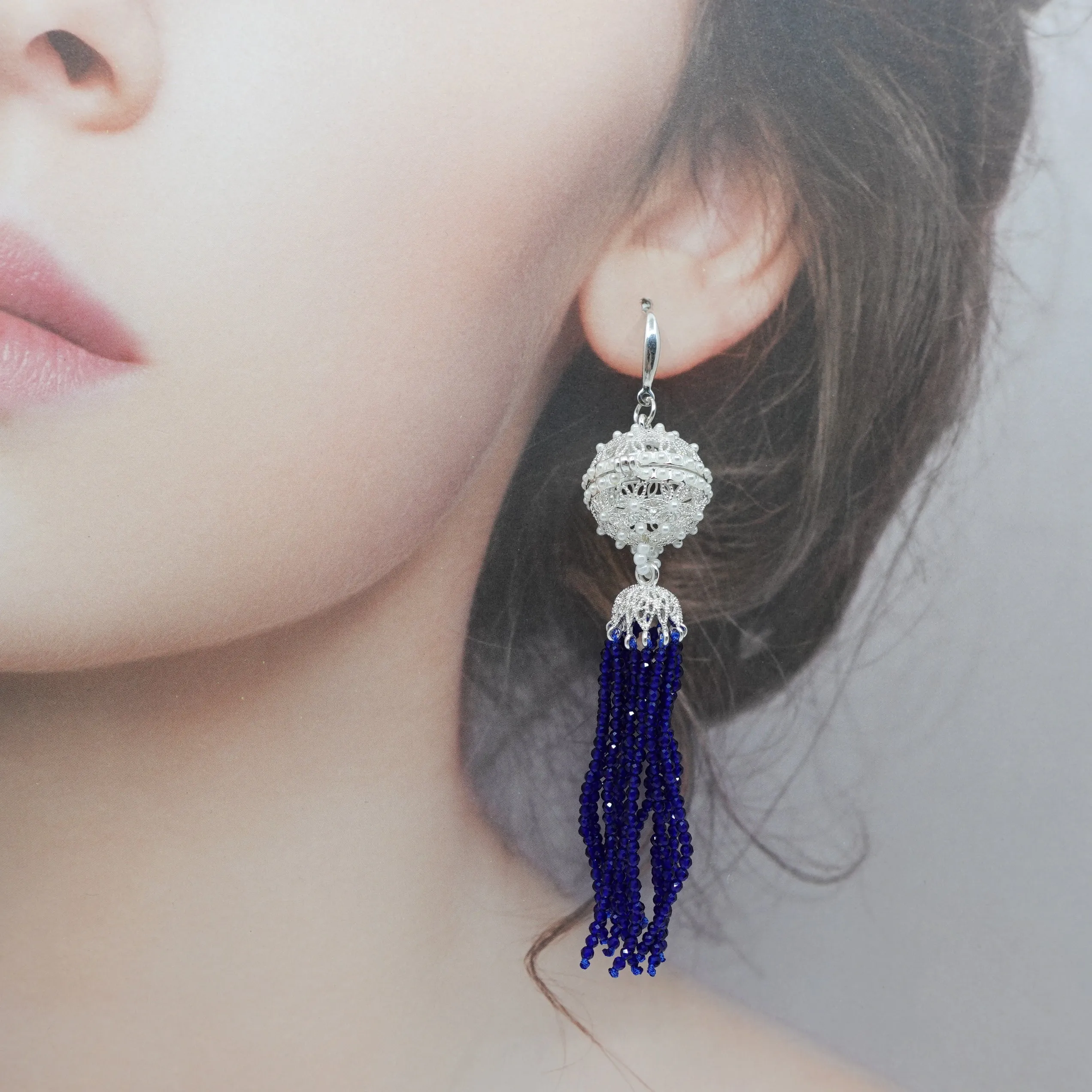 Herbal Locket Crystal Tassel Earrings - Lapis Spinel