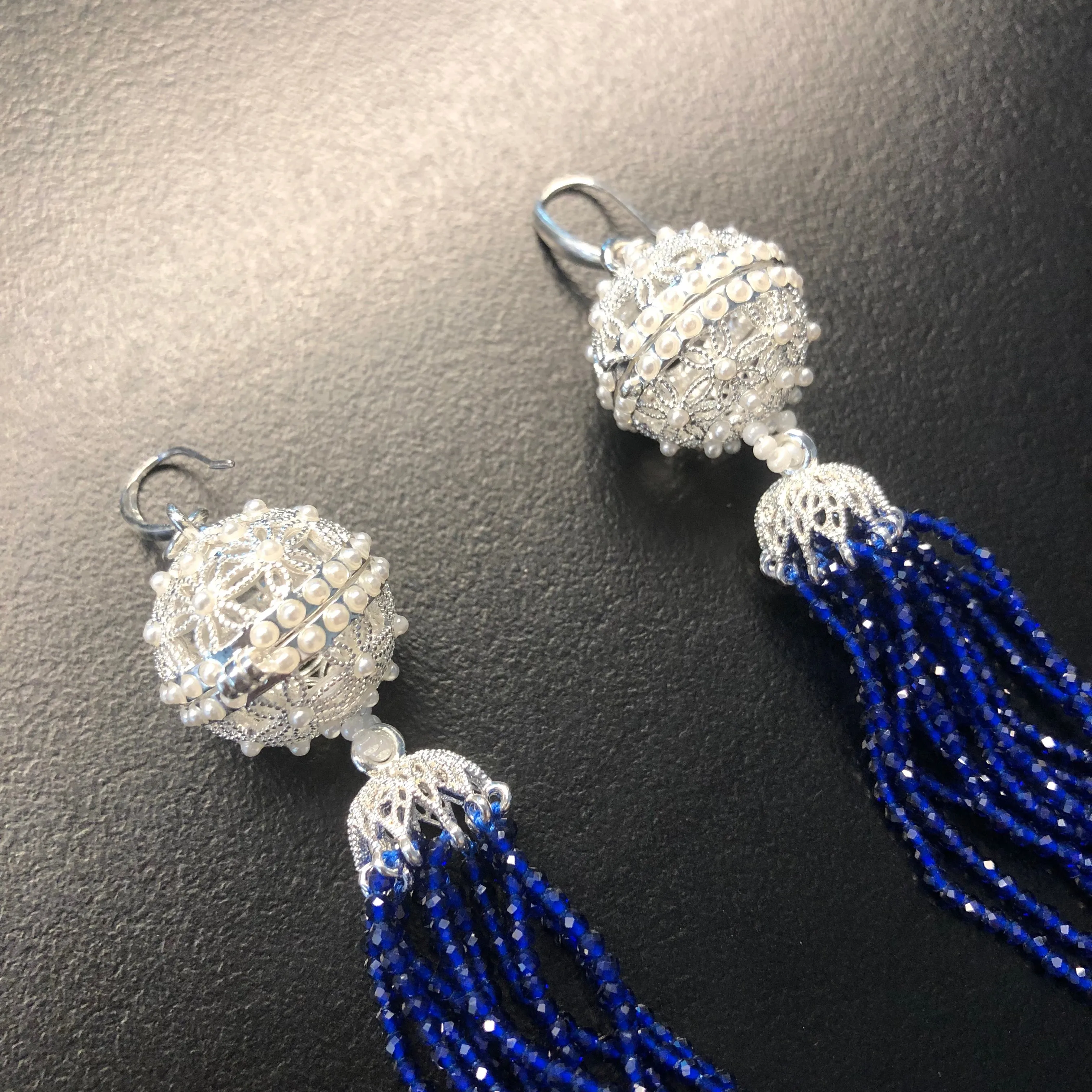 Herbal Locket Crystal Tassel Earrings - Lapis Spinel