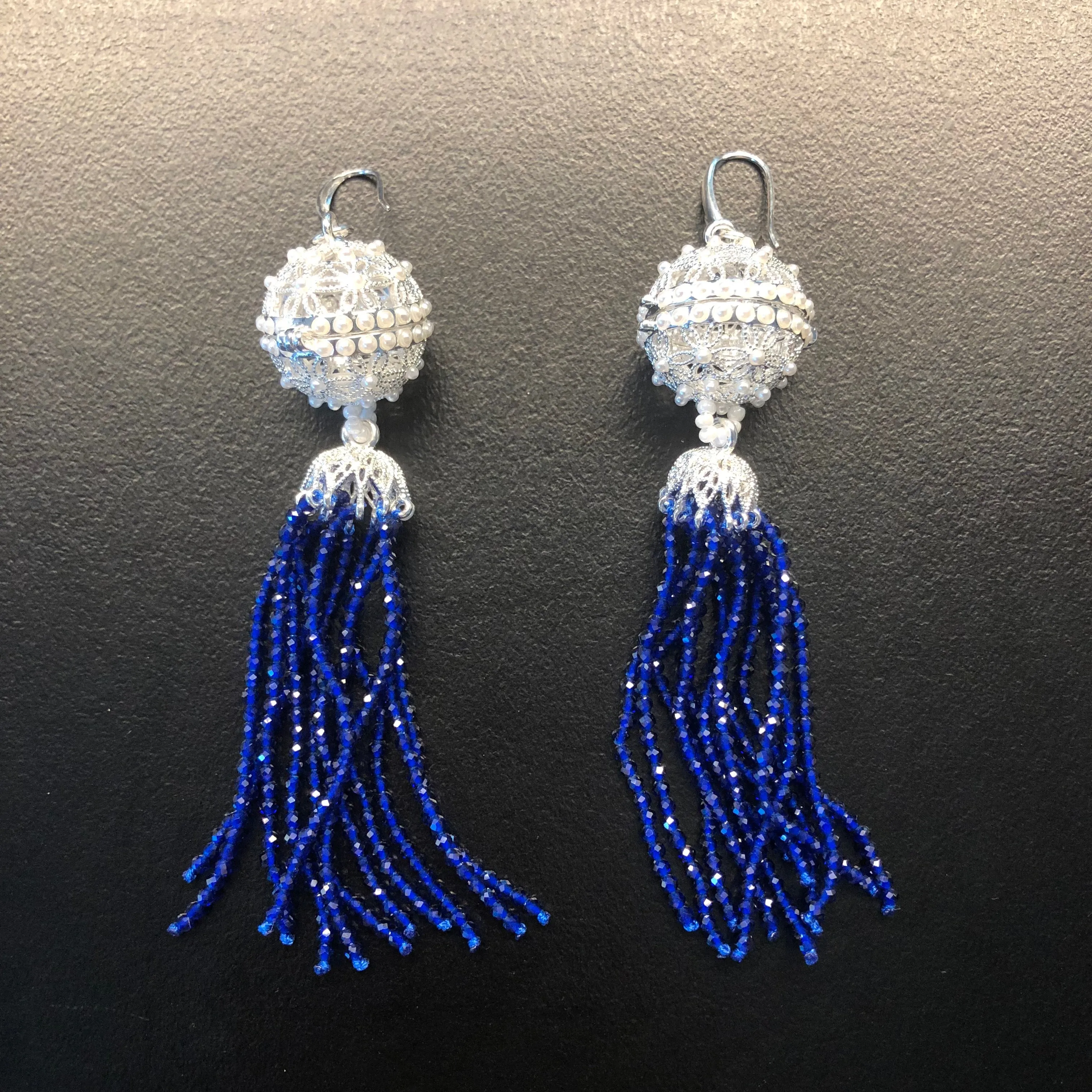 Herbal Locket Crystal Tassel Earrings - Lapis Spinel