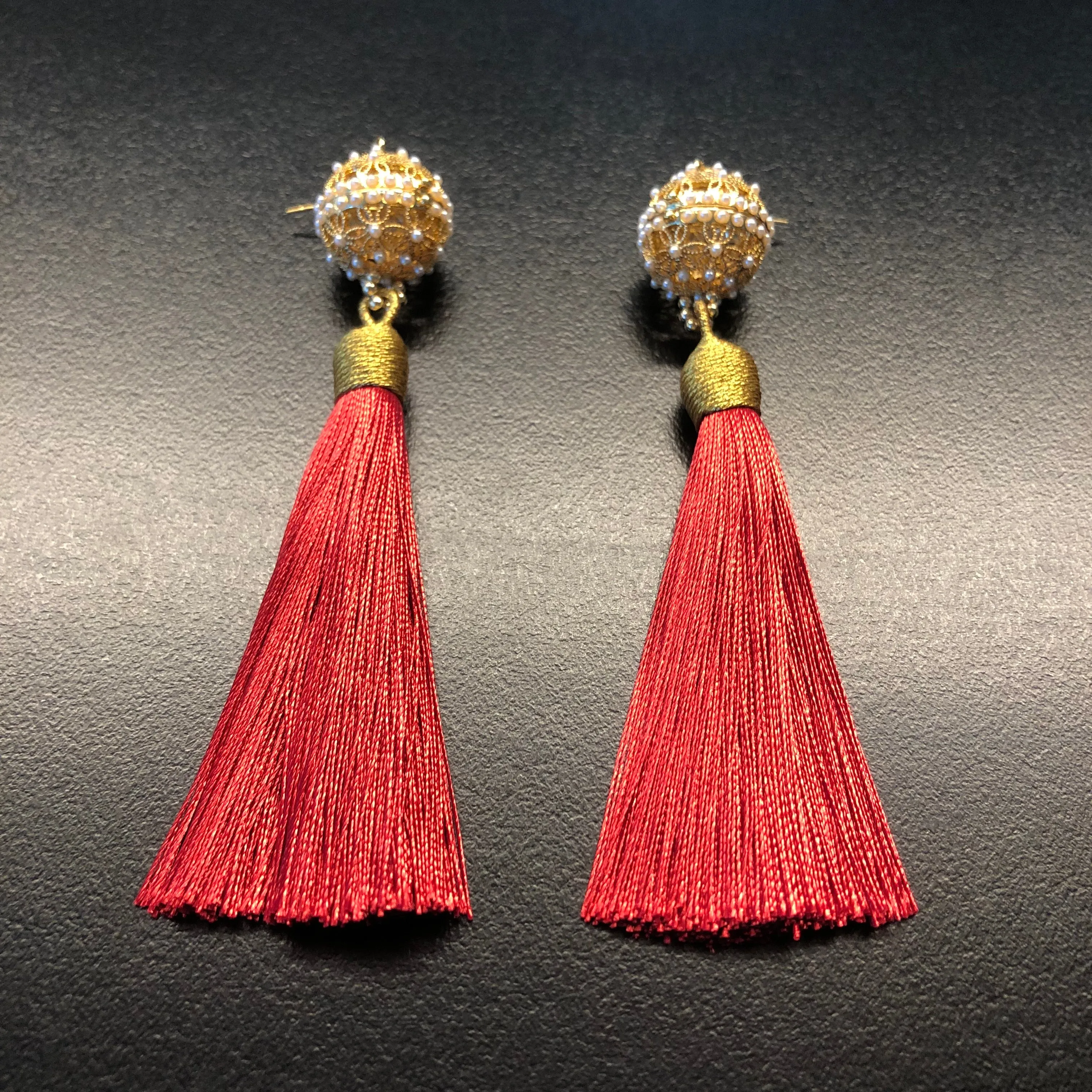 Herbal Locket Silk Tassel Earrings - Red