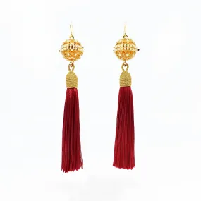 Herbal Locket Silk Tassel Earrings - Red