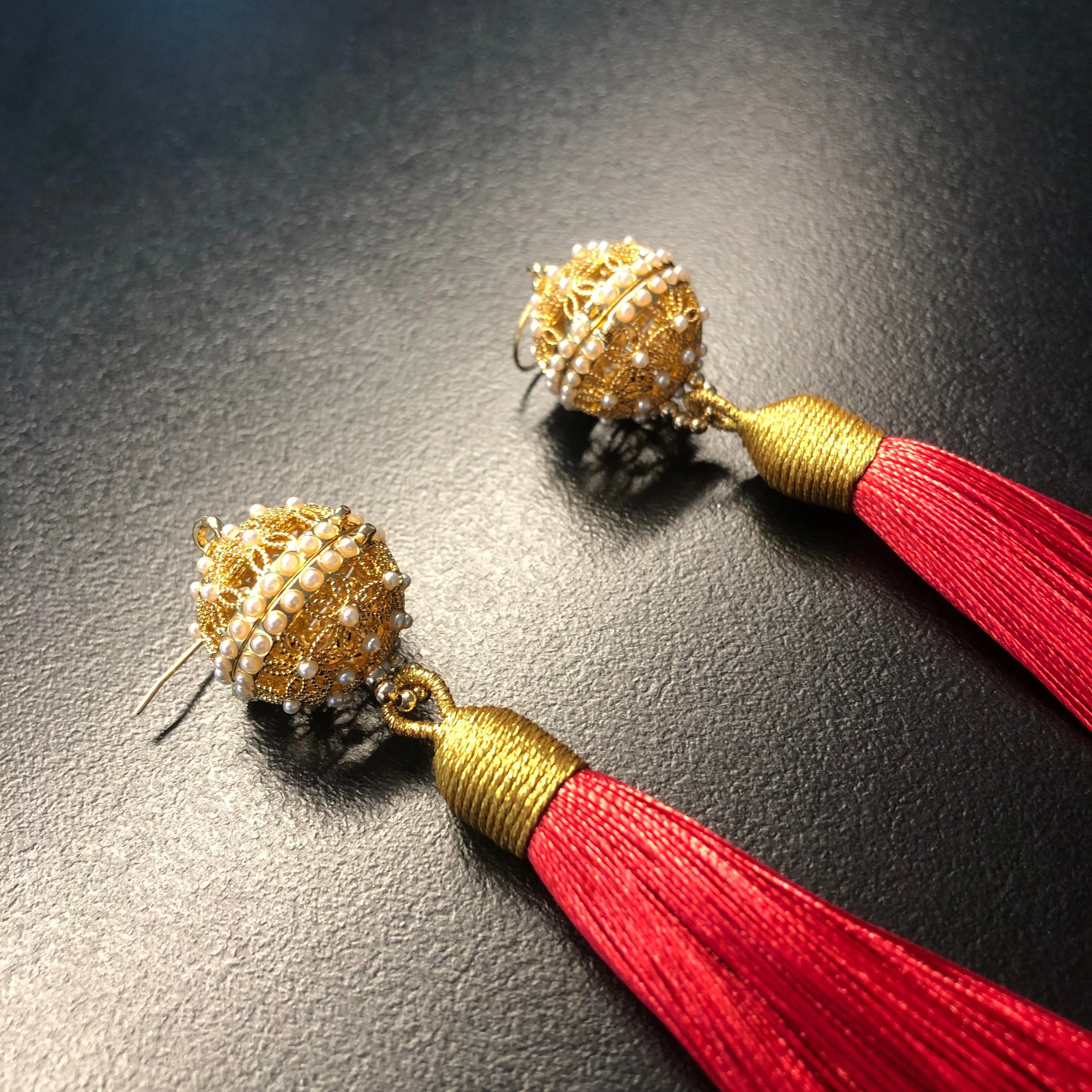 Herbal Locket Silk Tassel Earrings - Red