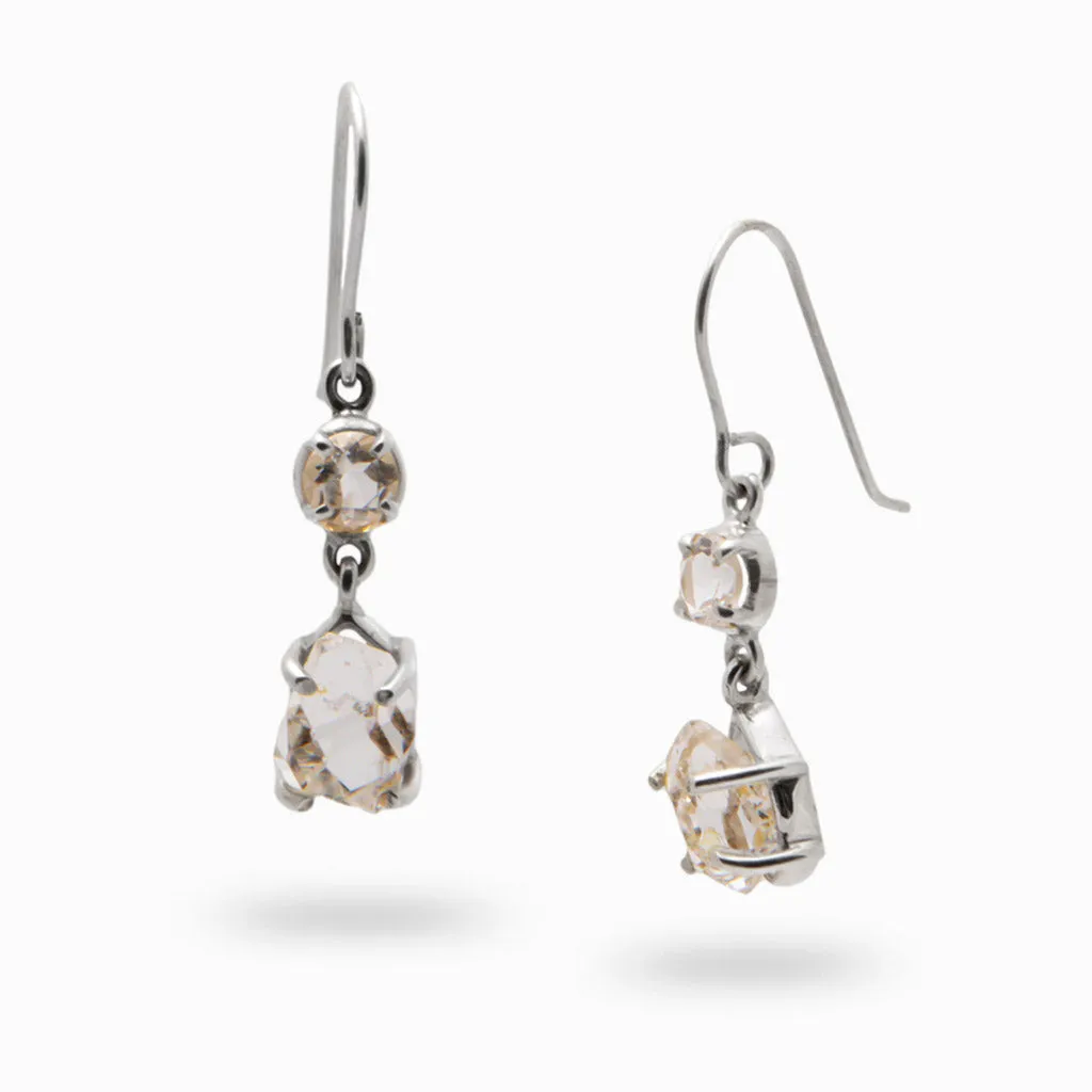 Herkimer Diamond and Clear Quartz Drop Earrings