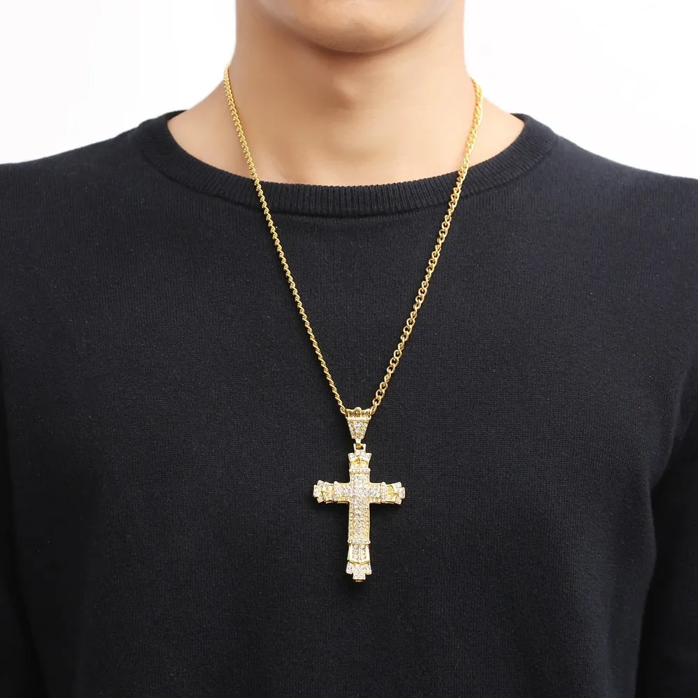 Iced Out Mens Cross Necklace Stainless Steel Cross Pendant Necklace Chain