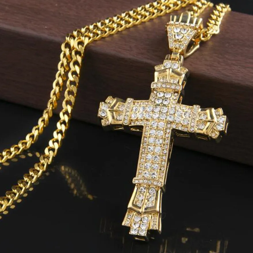 Iced Out Mens Cross Necklace Stainless Steel Cross Pendant Necklace Chain