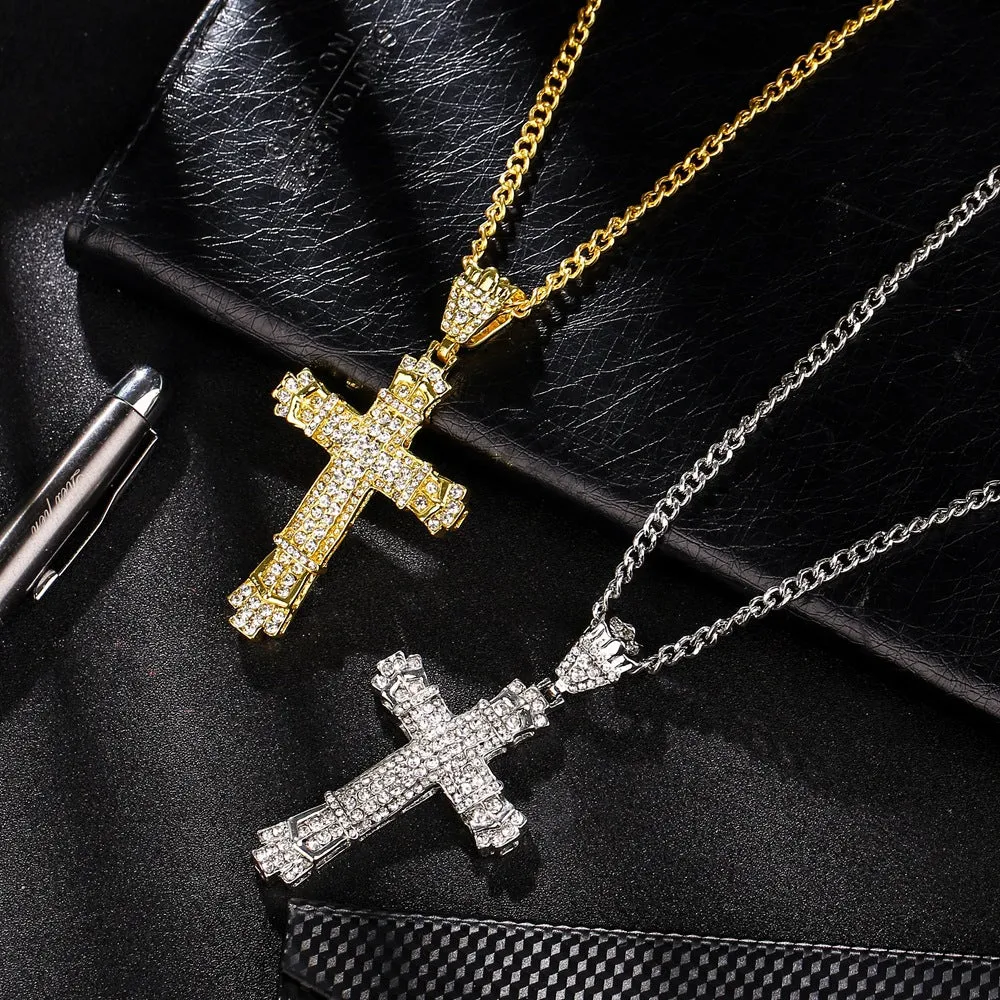 Iced Out Mens Cross Necklace Stainless Steel Cross Pendant Necklace Chain