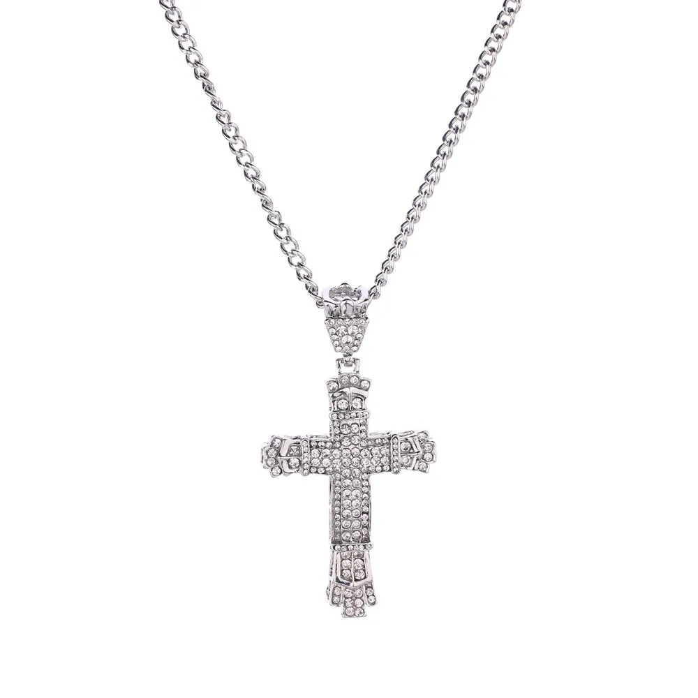 Iced Out Mens Cross Necklace Stainless Steel Cross Pendant Necklace Chain