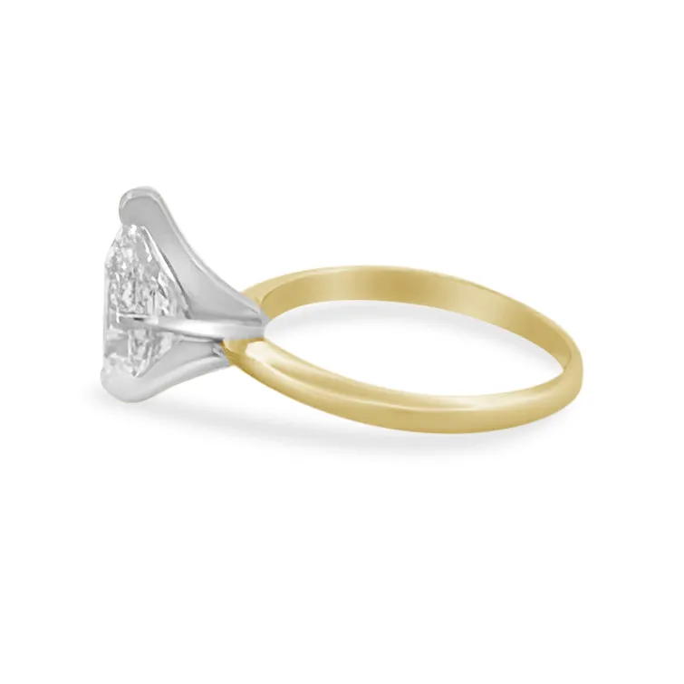 IGI Graded 1.66cts Pear Shaped Natural Diamond Solitaire Engagement Ring in 14k Two-tone Gold