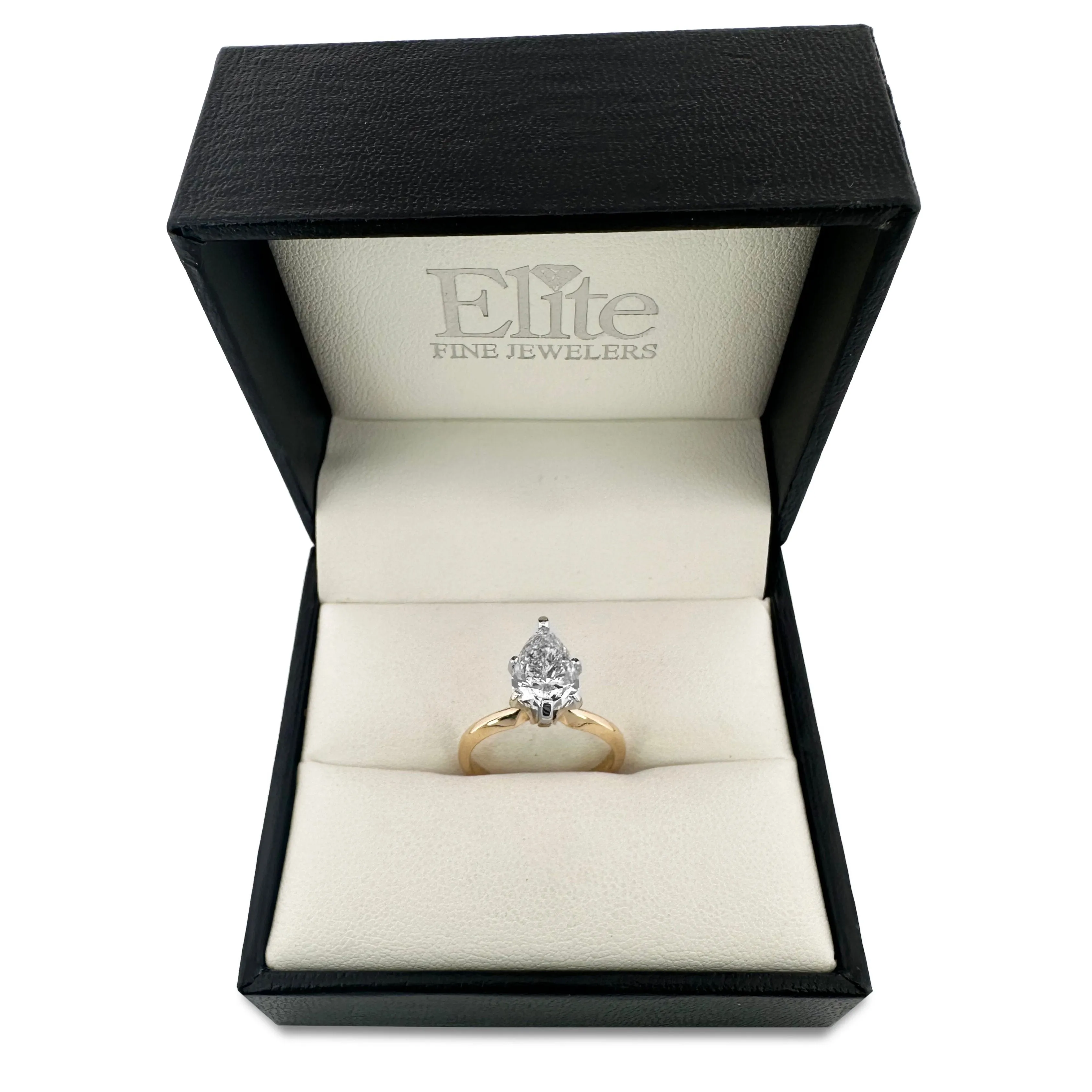 IGI Graded 1.66cts Pear Shaped Natural Diamond Solitaire Engagement Ring in 14k Two-tone Gold