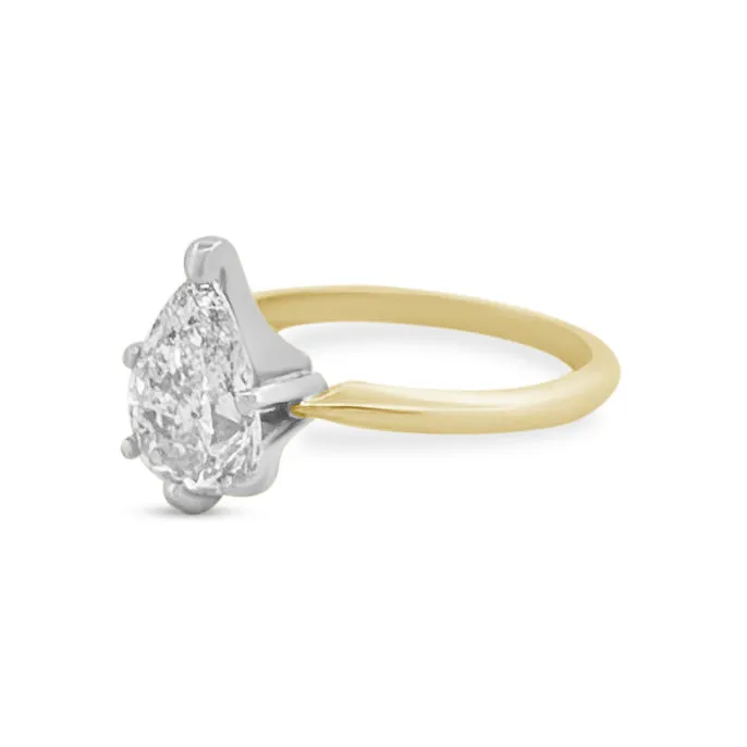 IGI Graded 1.66cts Pear Shaped Natural Diamond Solitaire Engagement Ring in 14k Two-tone Gold