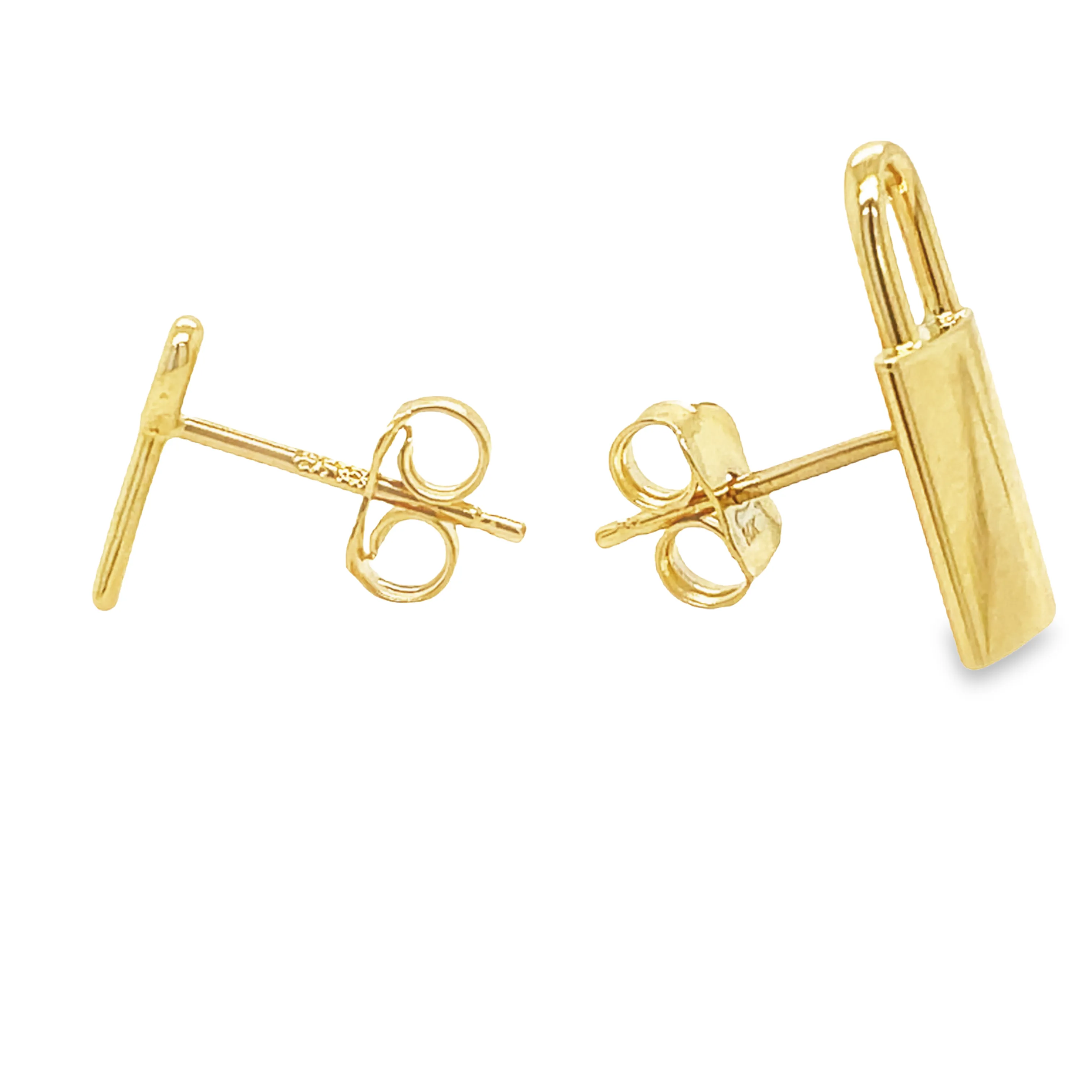 Italian Made 14k Yellow Gold Small Lock & Key Earrings