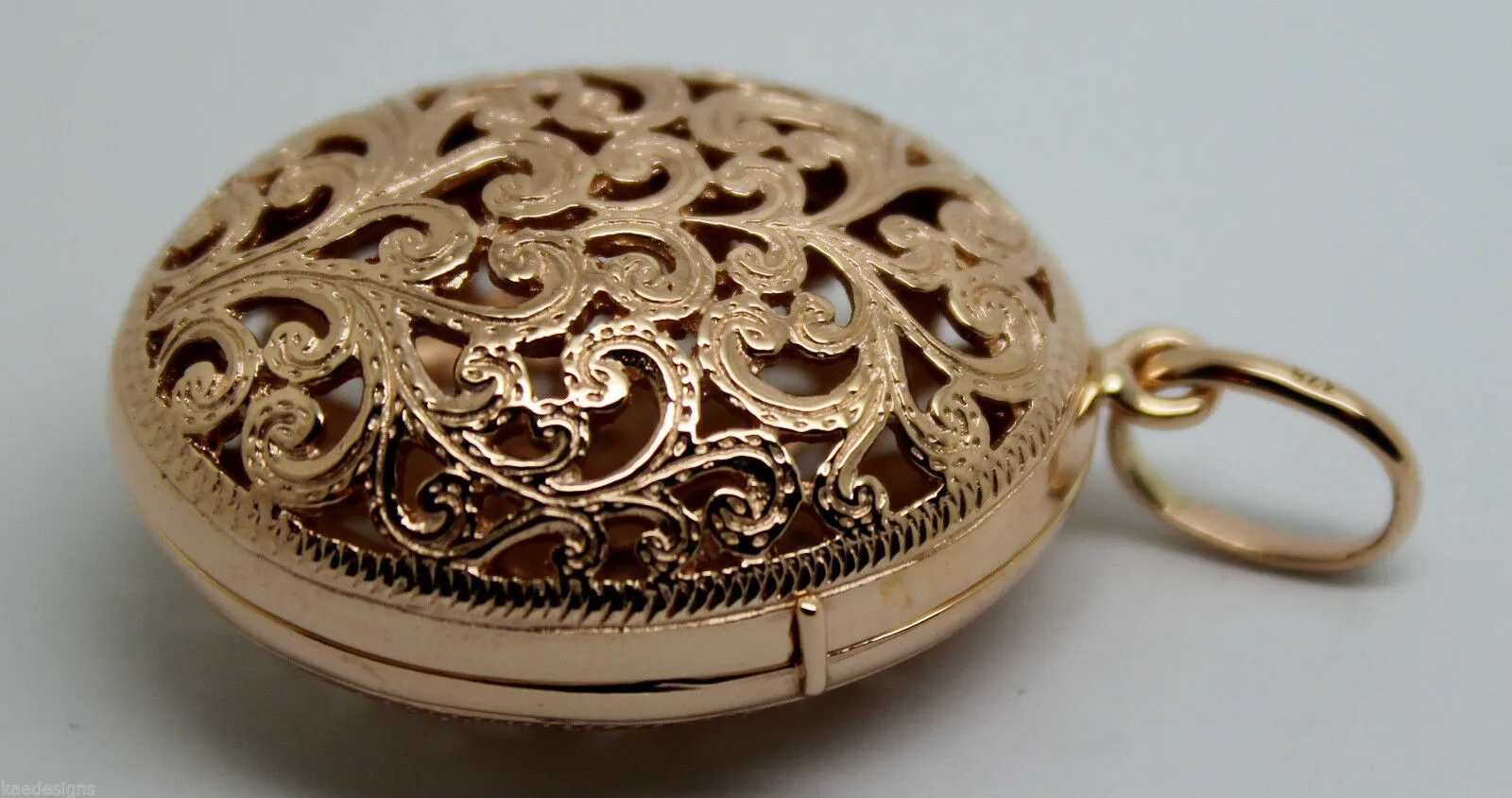 Kaedesigns, New Genuine Heavy 9kt 9ct Rose Gold Filigree Oval Pendant Locket