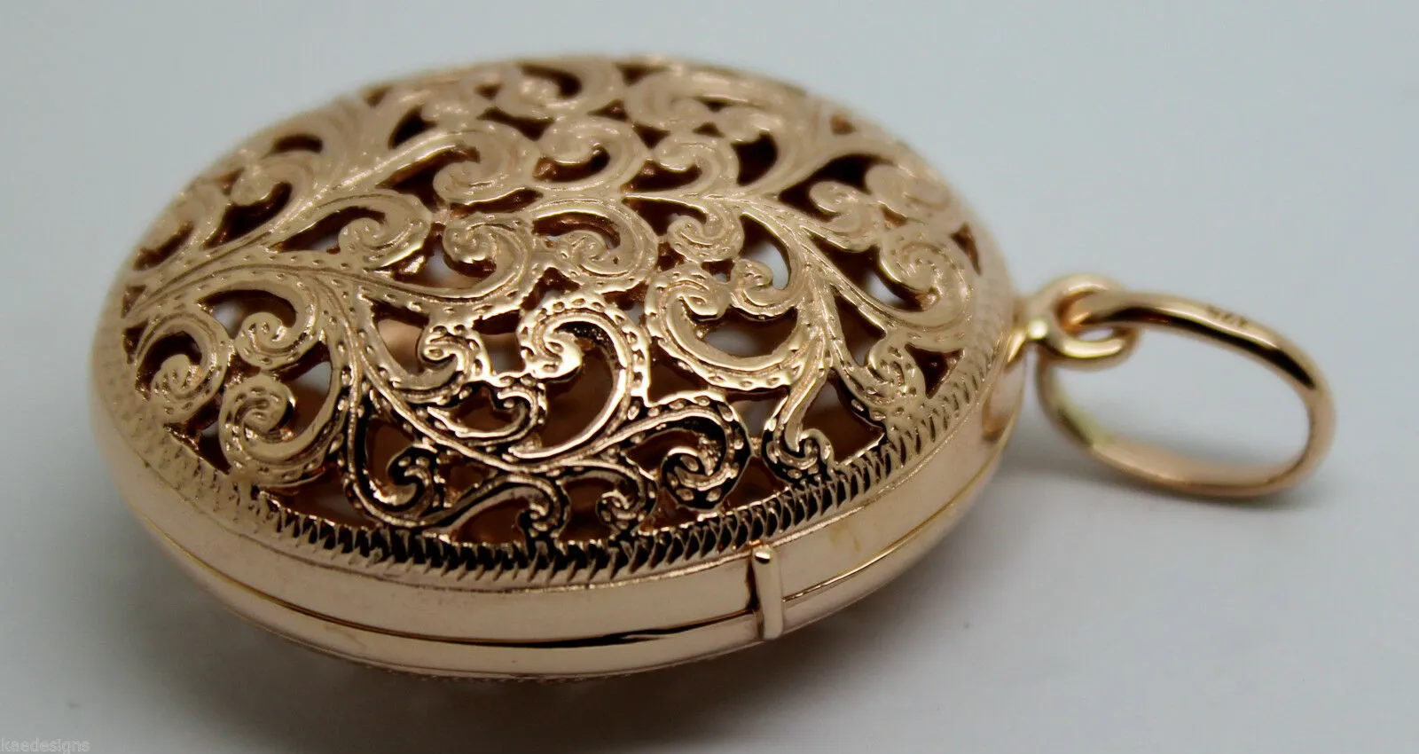 Kaedesigns, New Genuine Heavy 9kt 9ct Rose Gold Filigree Oval Pendant Locket