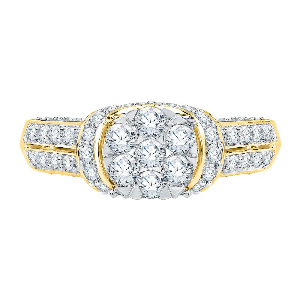 KATARINA Diamond Centre Cluster with Multi-row Side Stone Engagement Ring (1 1/2 cttw)