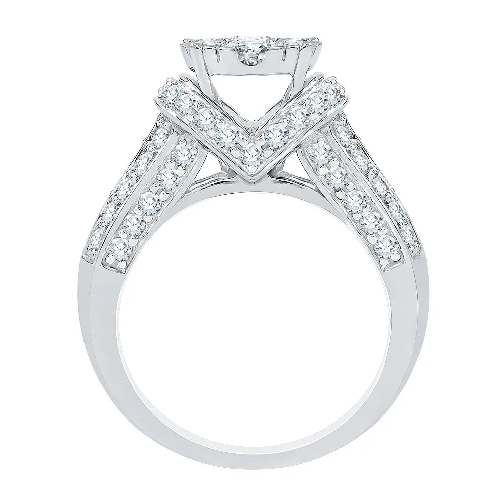 KATARINA Diamond Centre Cluster with Multi-row Side Stone Engagement Ring (1 1/2 cttw)