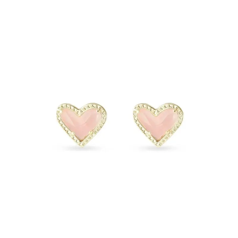 Kendra Scott | Ari Heart Gold Stud Earrings in Rose Quartz