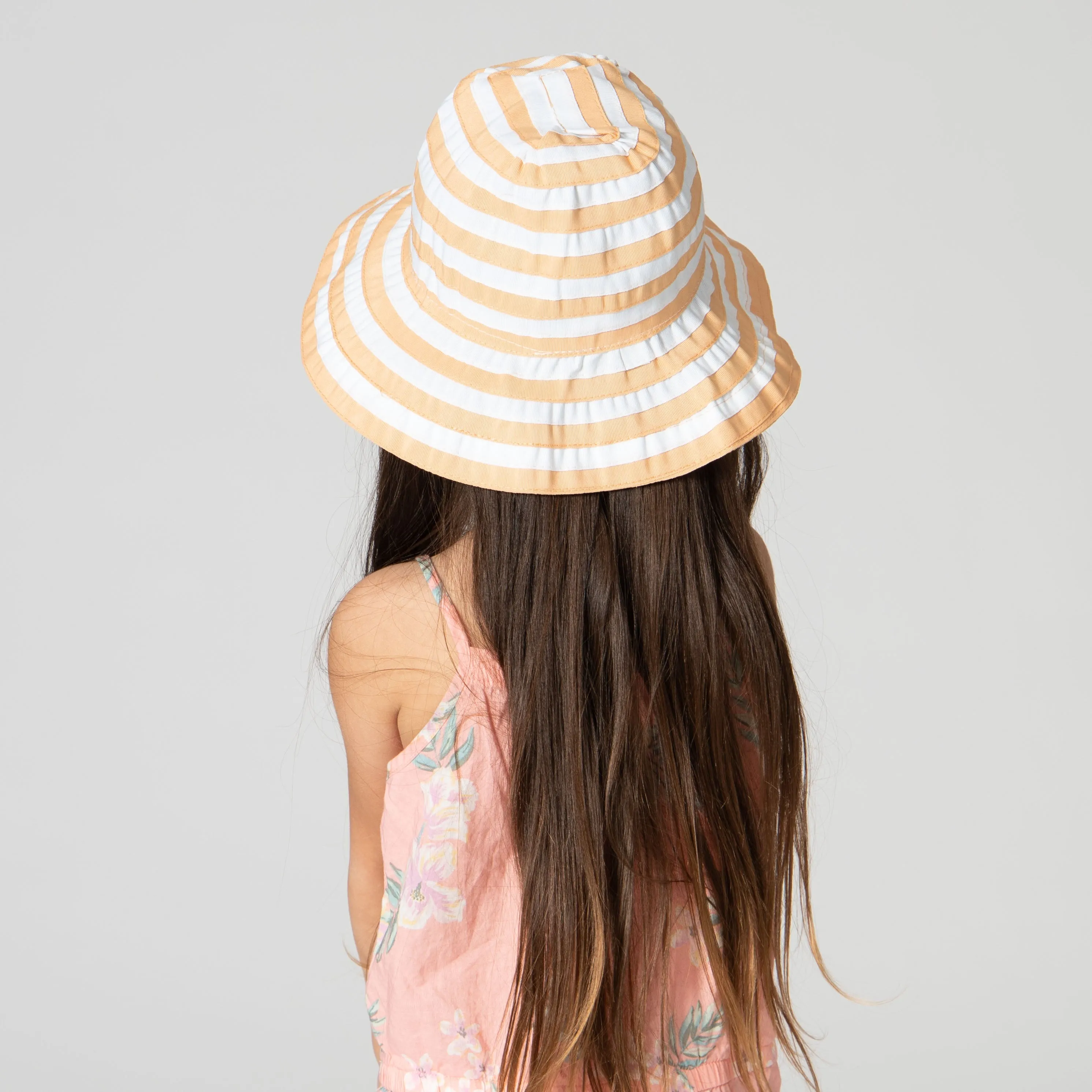 Kids Striped Ribbon Bucket Hat With Chin Strap