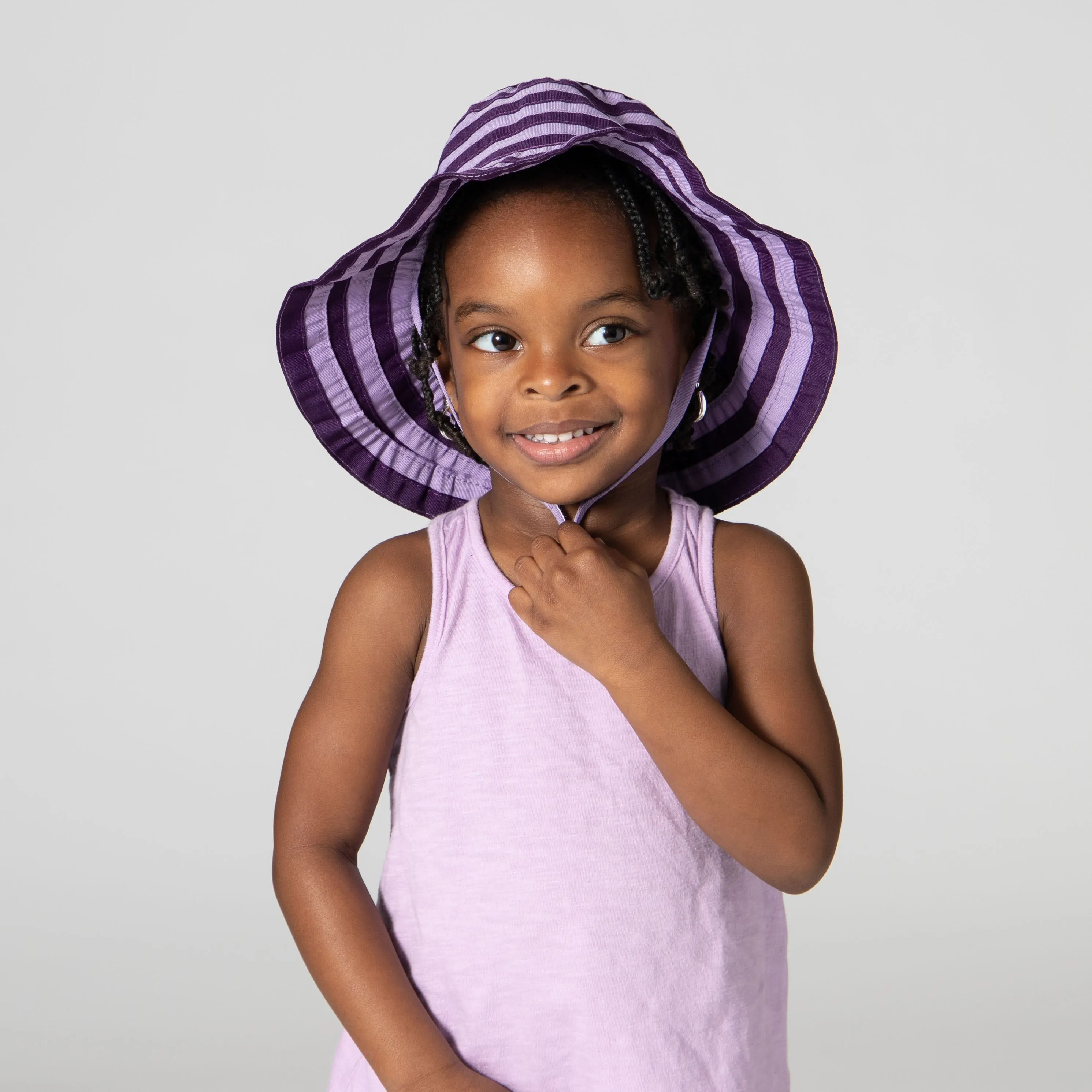 Kids Striped Ribbon Bucket Hat With Chin Strap