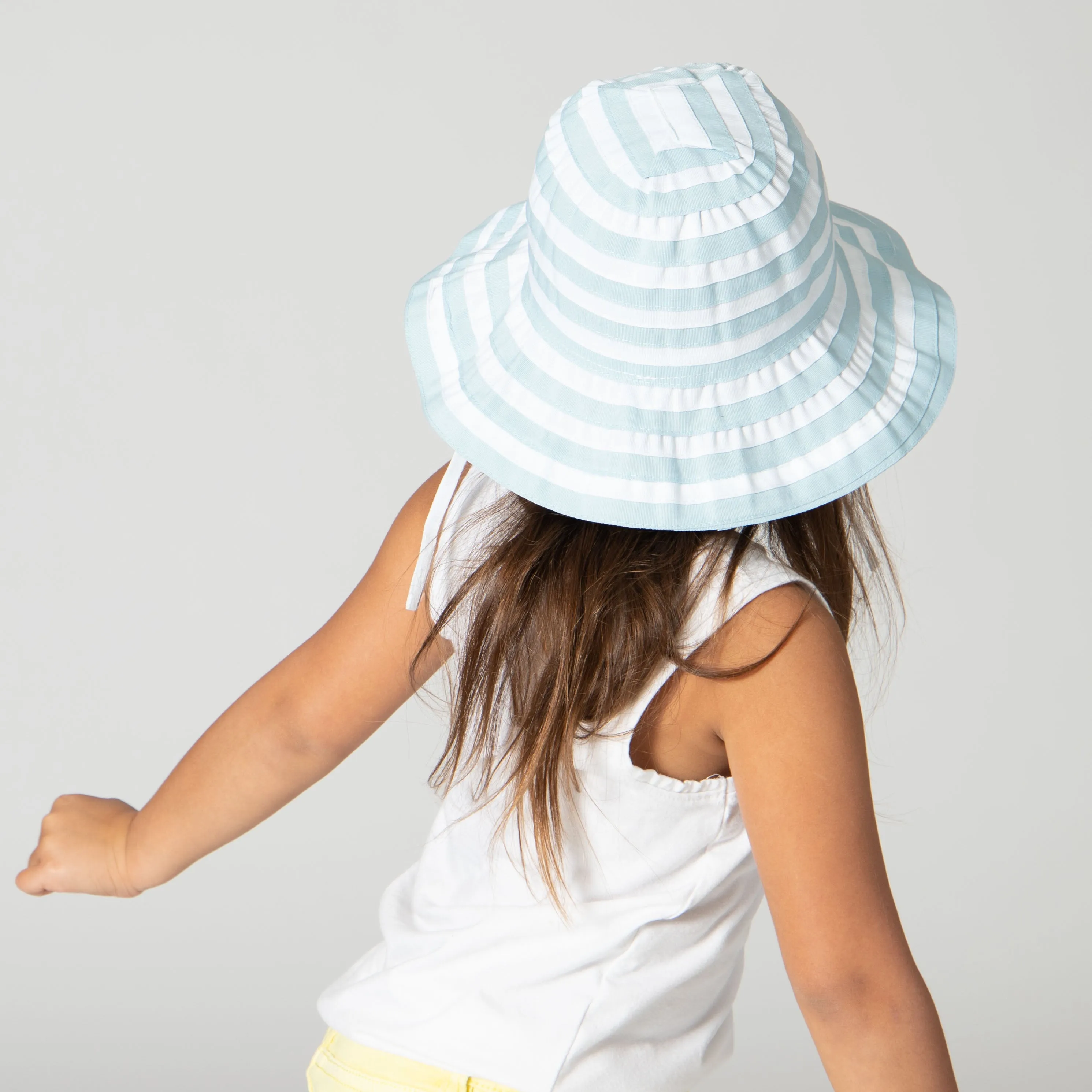 Kids Striped Ribbon Bucket Hat With Chin Strap