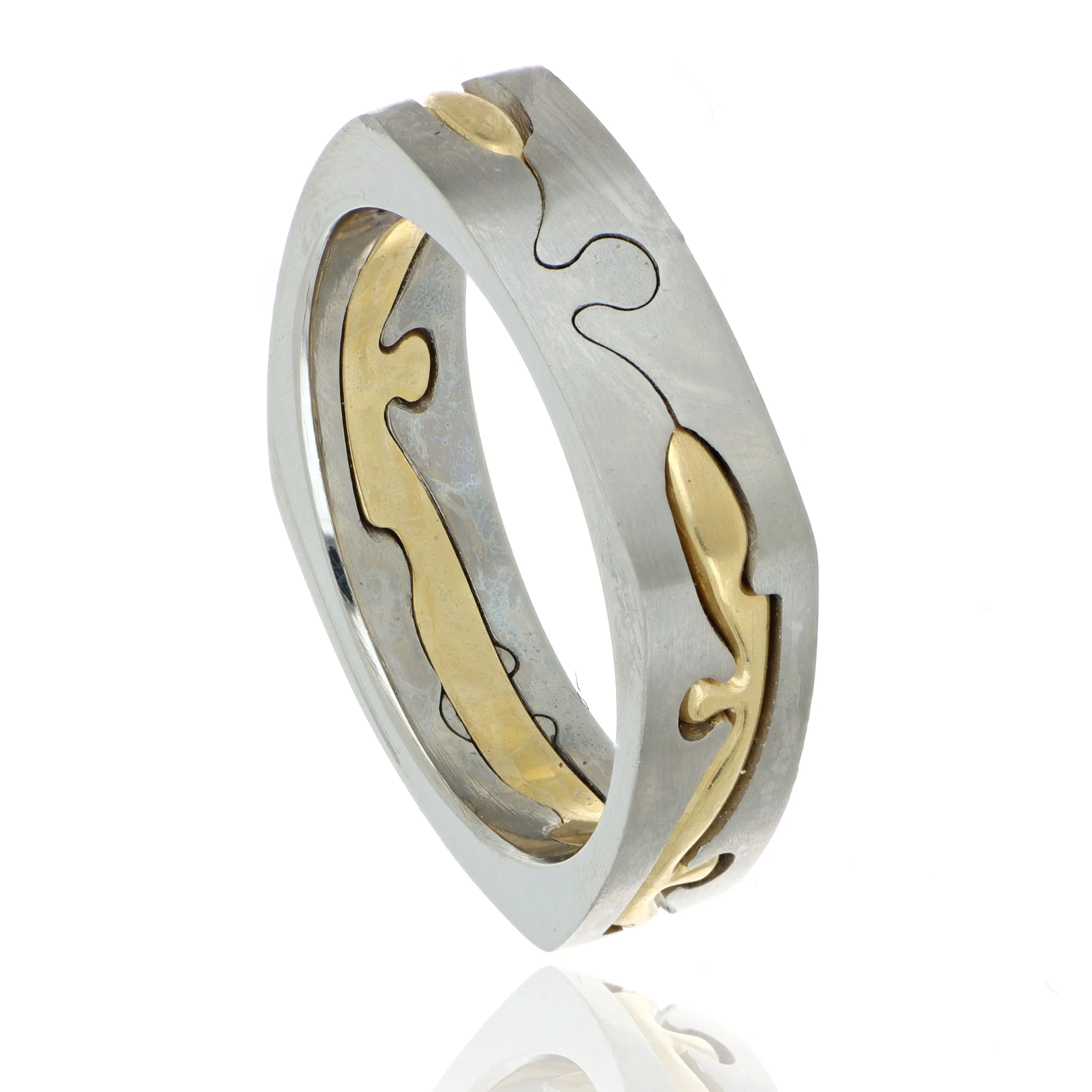 Koll Hard Platinum and 18k Yellow Gold Men's Puzzle Wedding Band