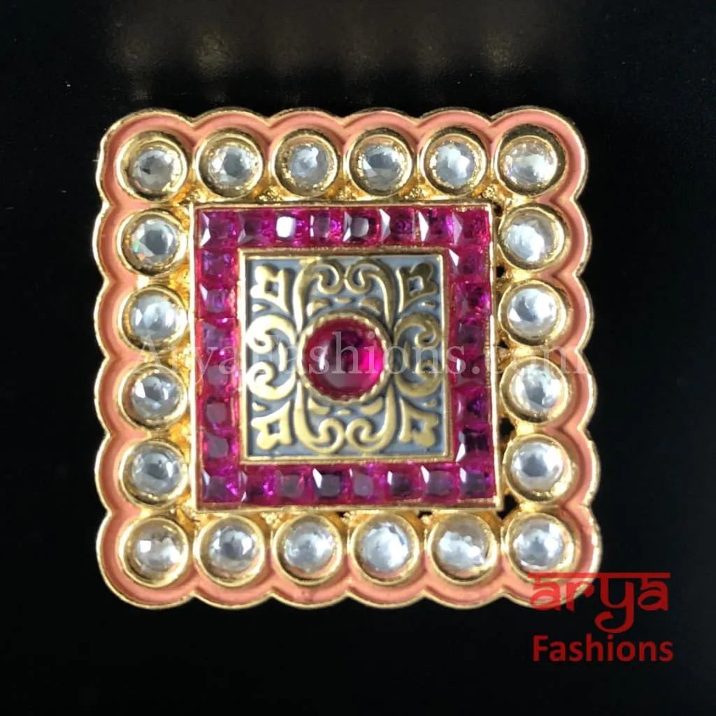 Kundan Pink Meenakari Jadau Ring