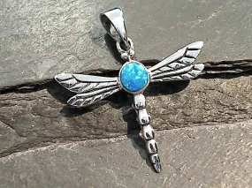 Lab Created Opal, Sterling Dragonfly Pendant