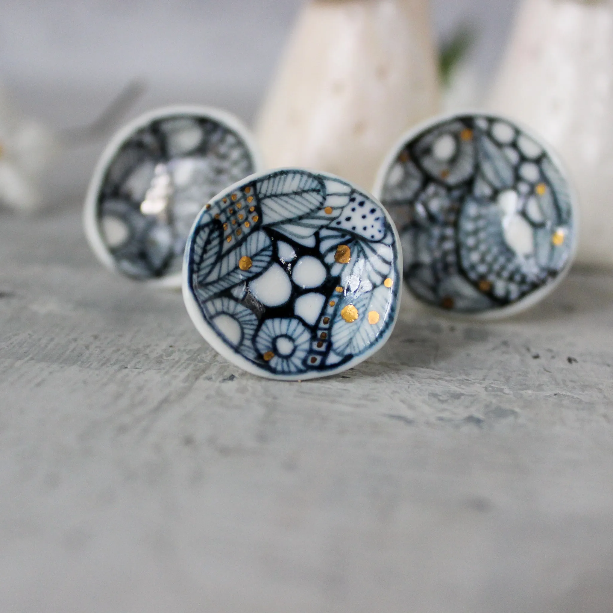 Large Porcelain Rings  : Indigo Seafoam