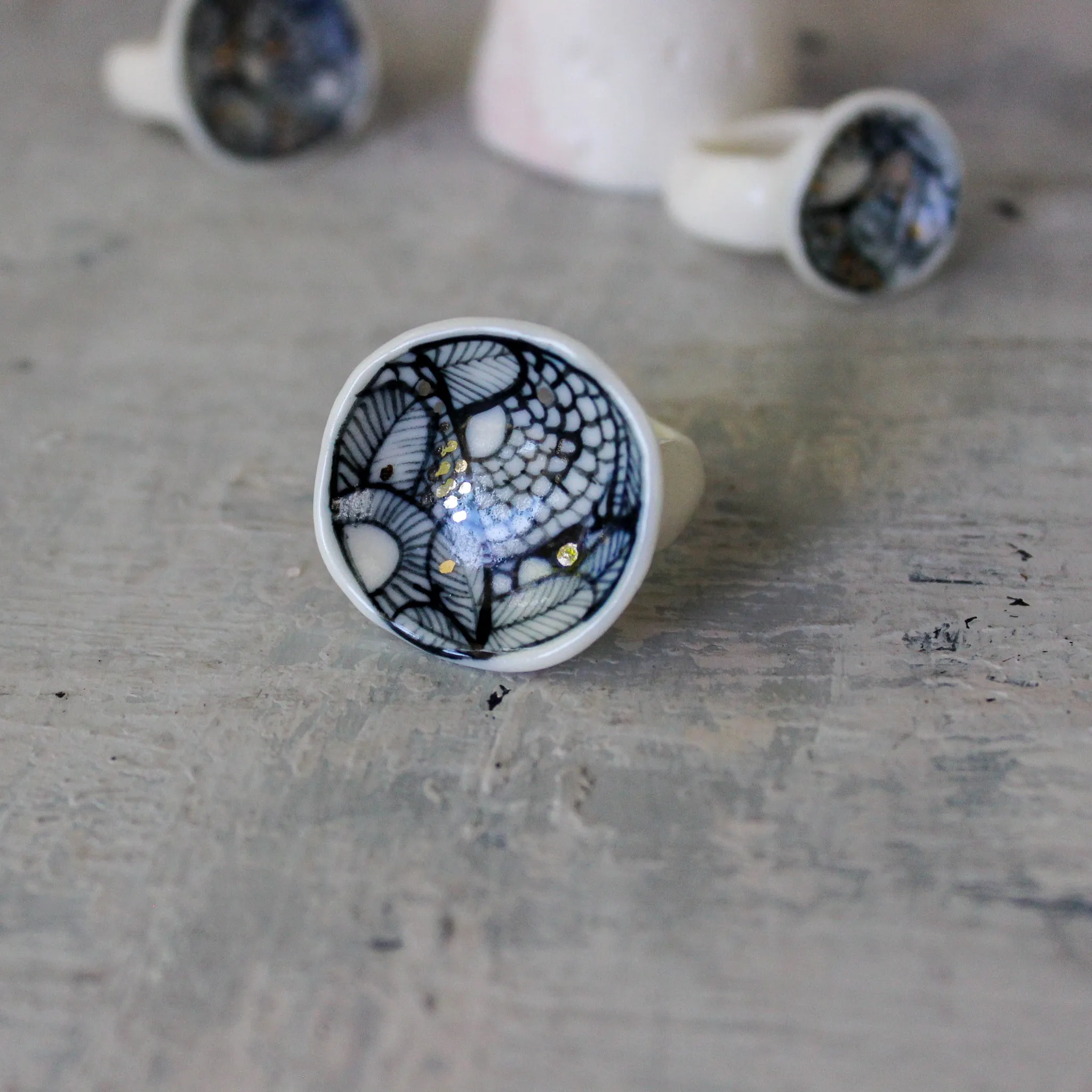 Large Porcelain Rings  : Indigo Seafoam