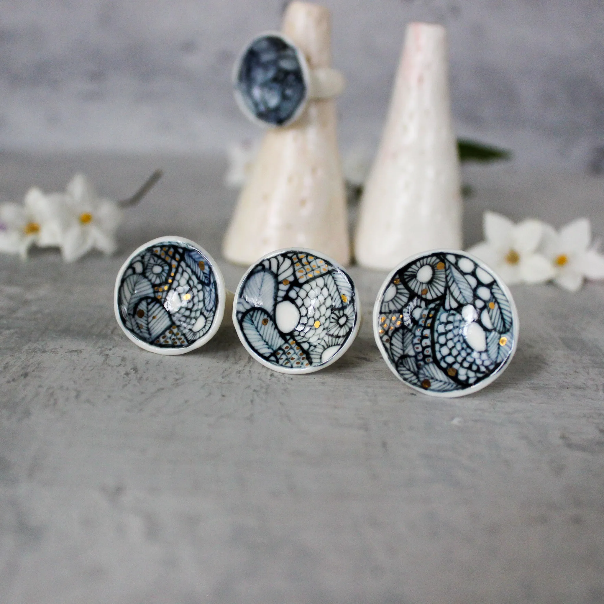 Large Porcelain Rings  : Indigo Seafoam