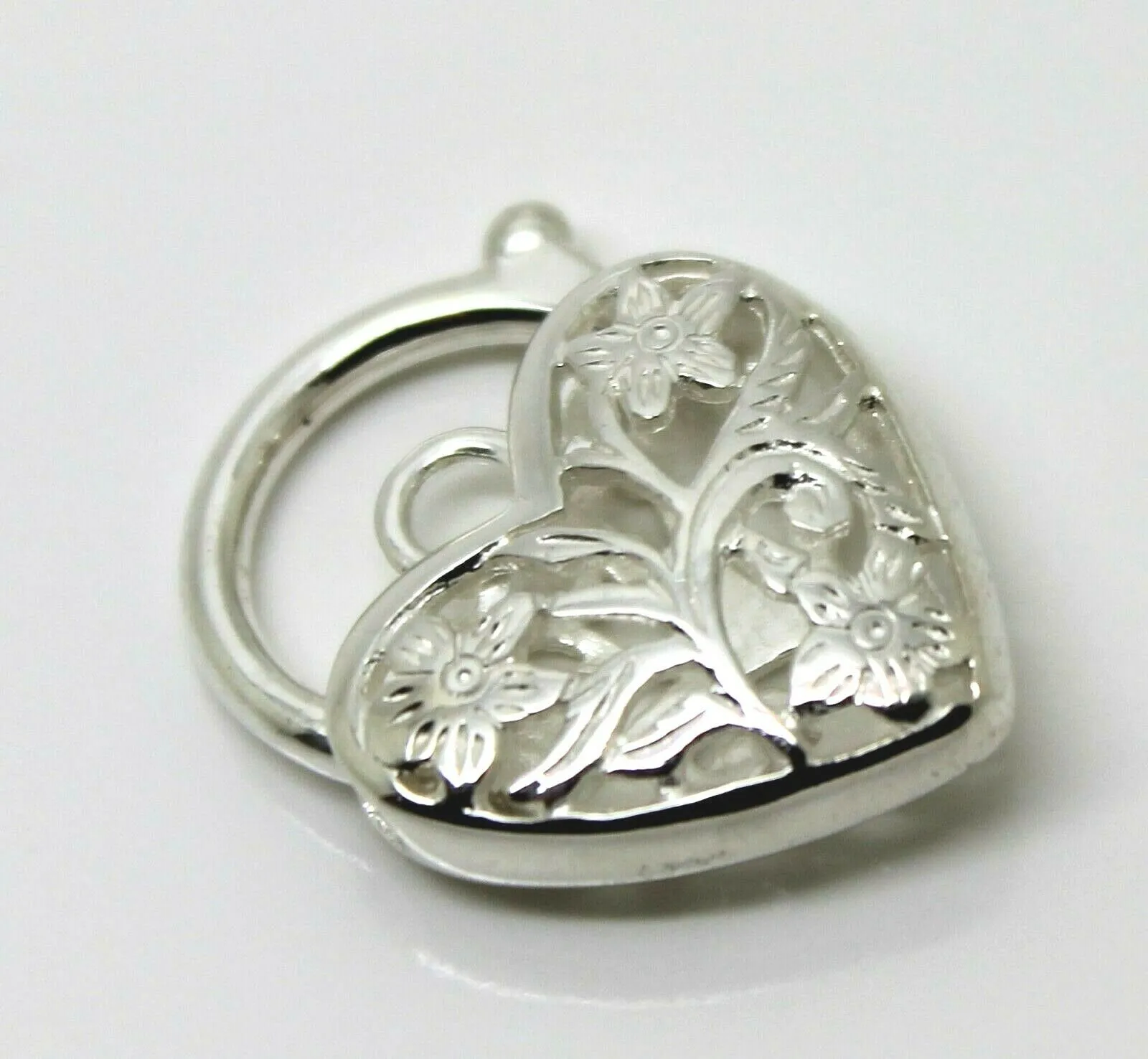 Large Sterling Silver 925 Filigree Heart Padlock Pendant 18mm