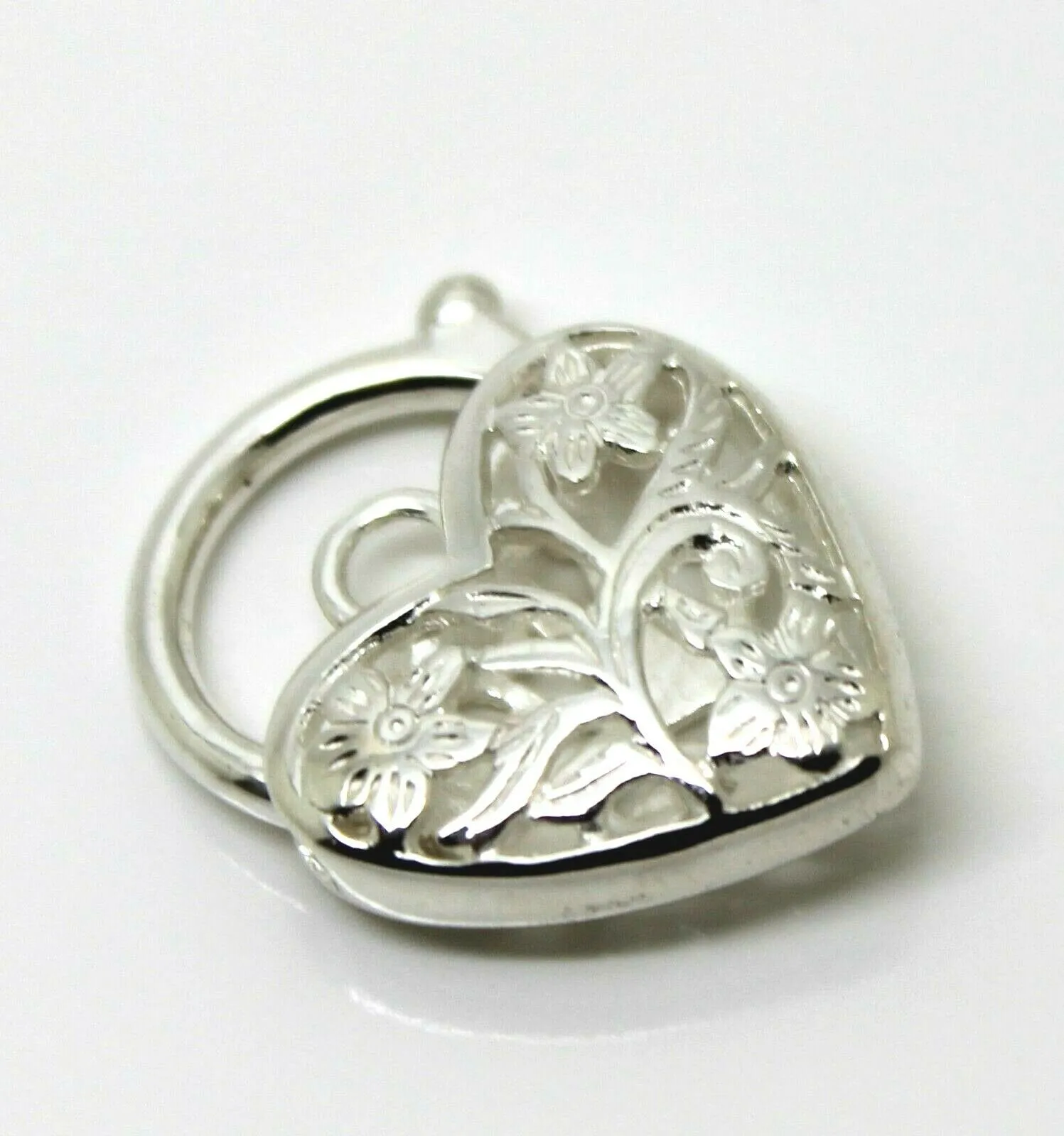 Large Sterling Silver 925 Filigree Heart Padlock Pendant 18mm