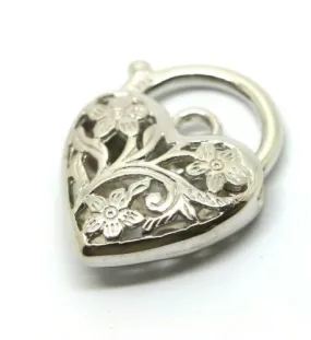 Large Sterling Silver 925 Filigree Heart Padlock Pendant 18mm