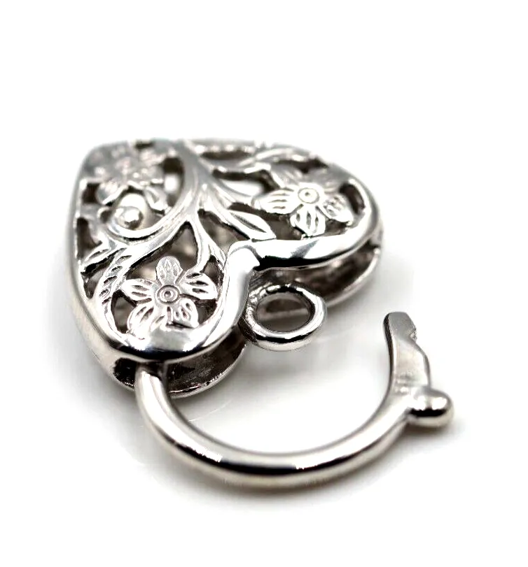 Large Sterling Silver 925 Filigree Heart Padlock Pendant 18mm