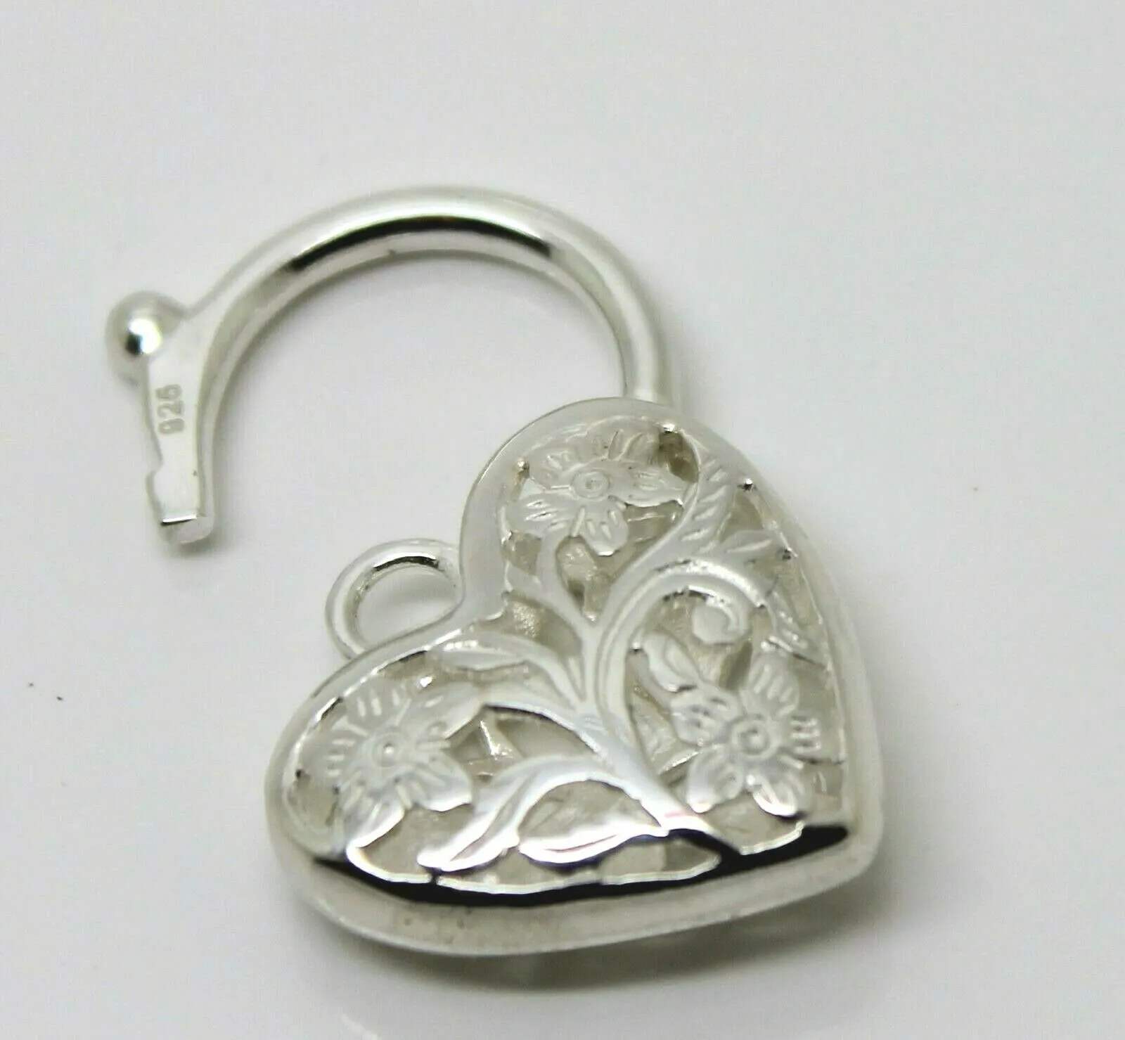 Large Sterling Silver 925 Filigree Heart Padlock Pendant 18mm