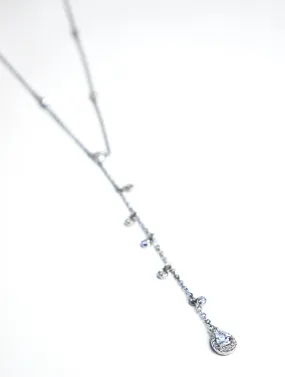 Lariat Y Necklace, .925 Sterling Silver Waterproof Pear Shape Drop Down Diamond CZ Necklace