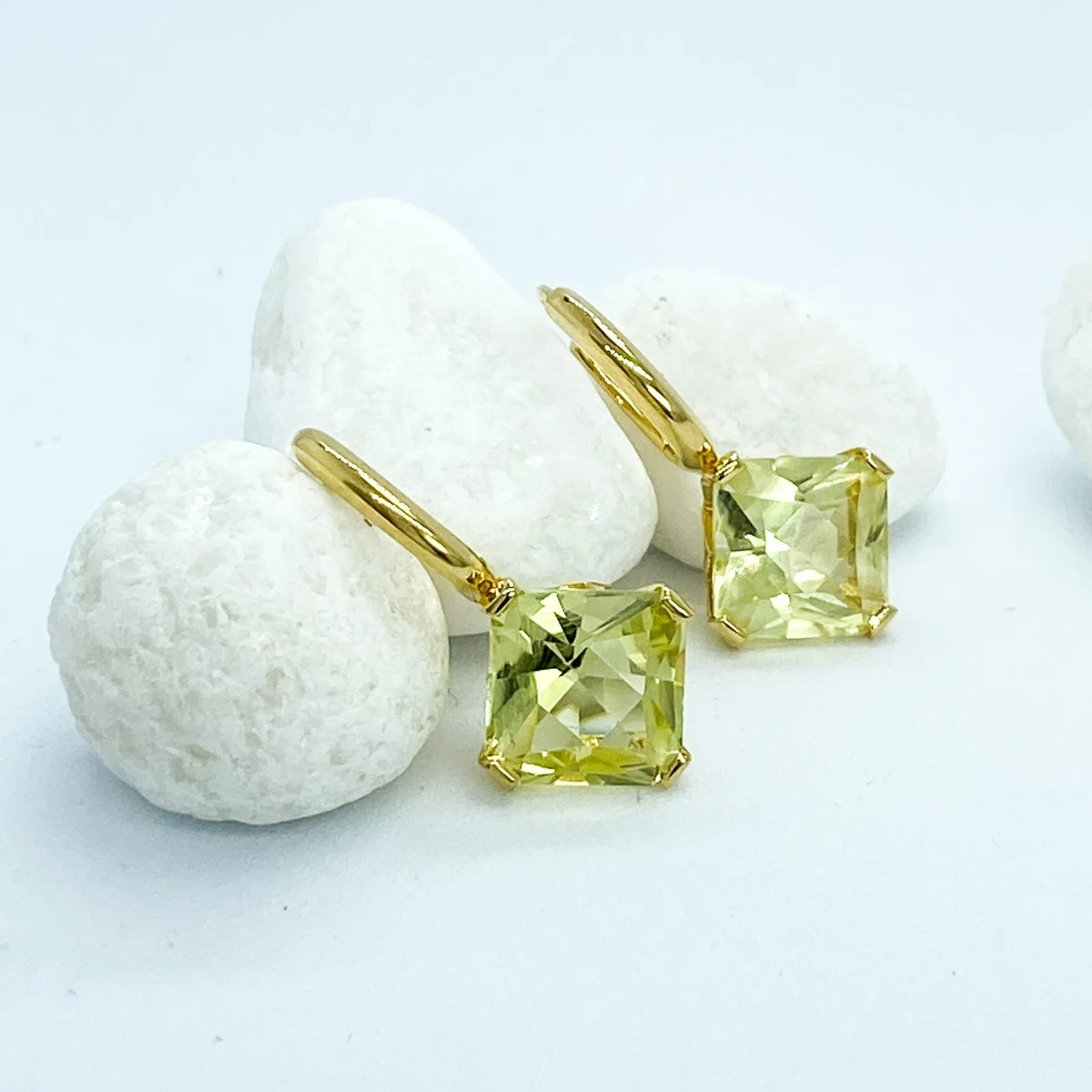 Lemon Quartz Square Asscher Cut Gemstone Earrings | Stargaze Collection