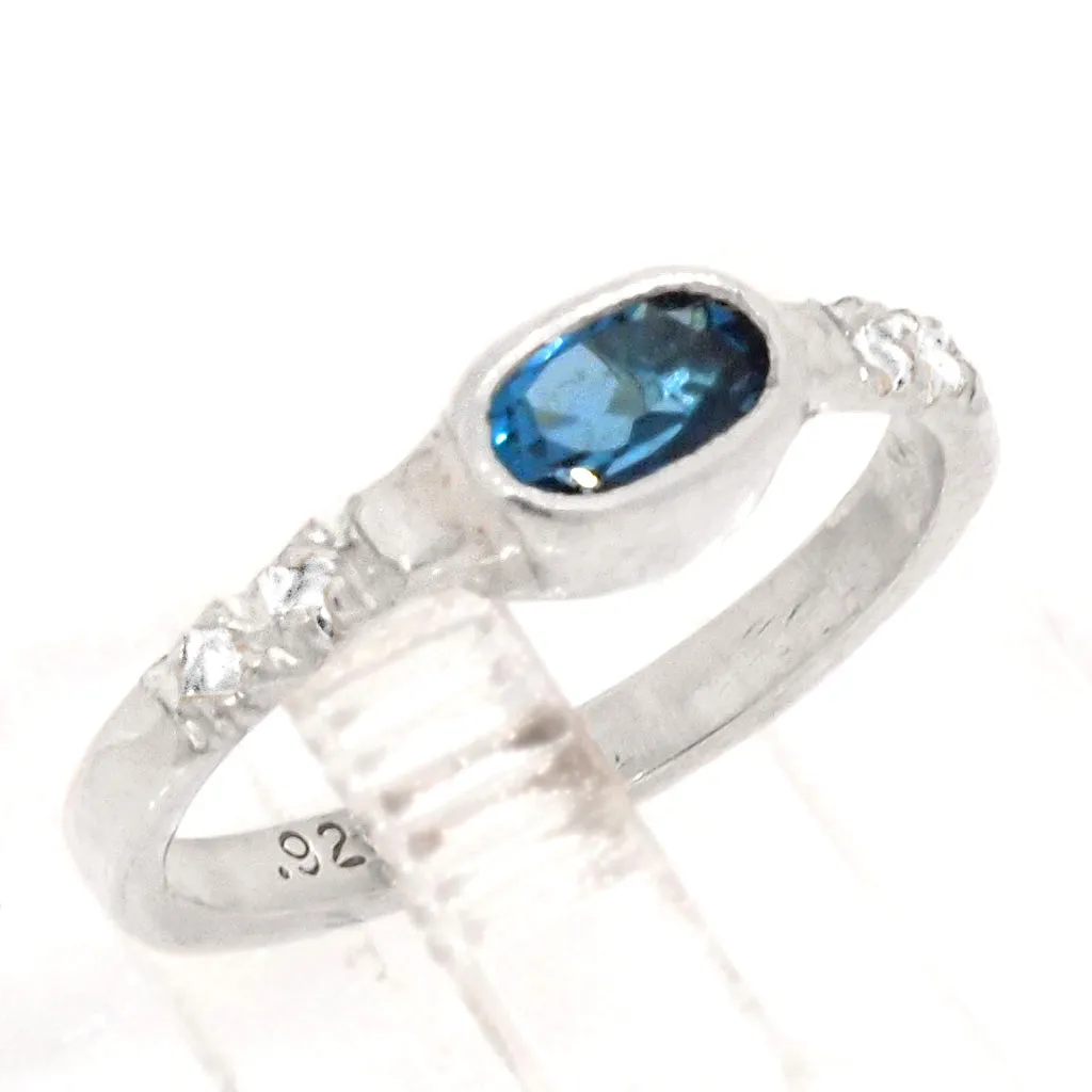 London Blue Topaz & Diamonds Ring (size 5 1/2)