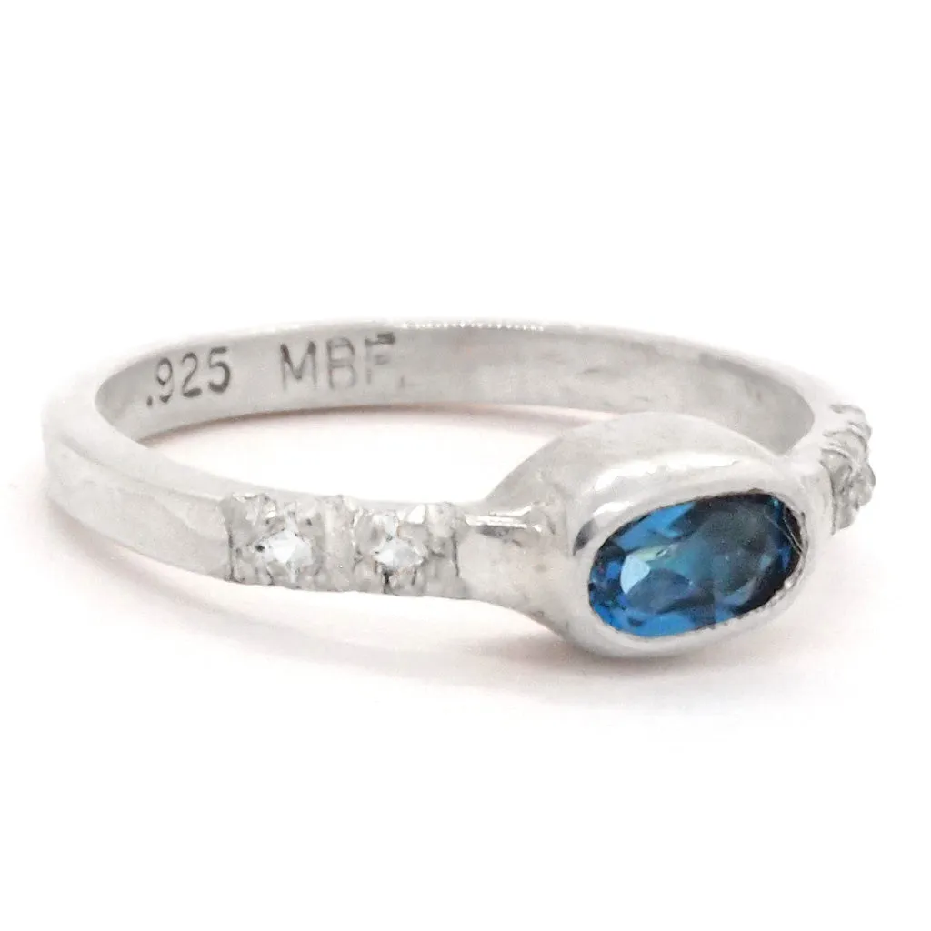 London Blue Topaz & Diamonds Ring (size 5 1/2)